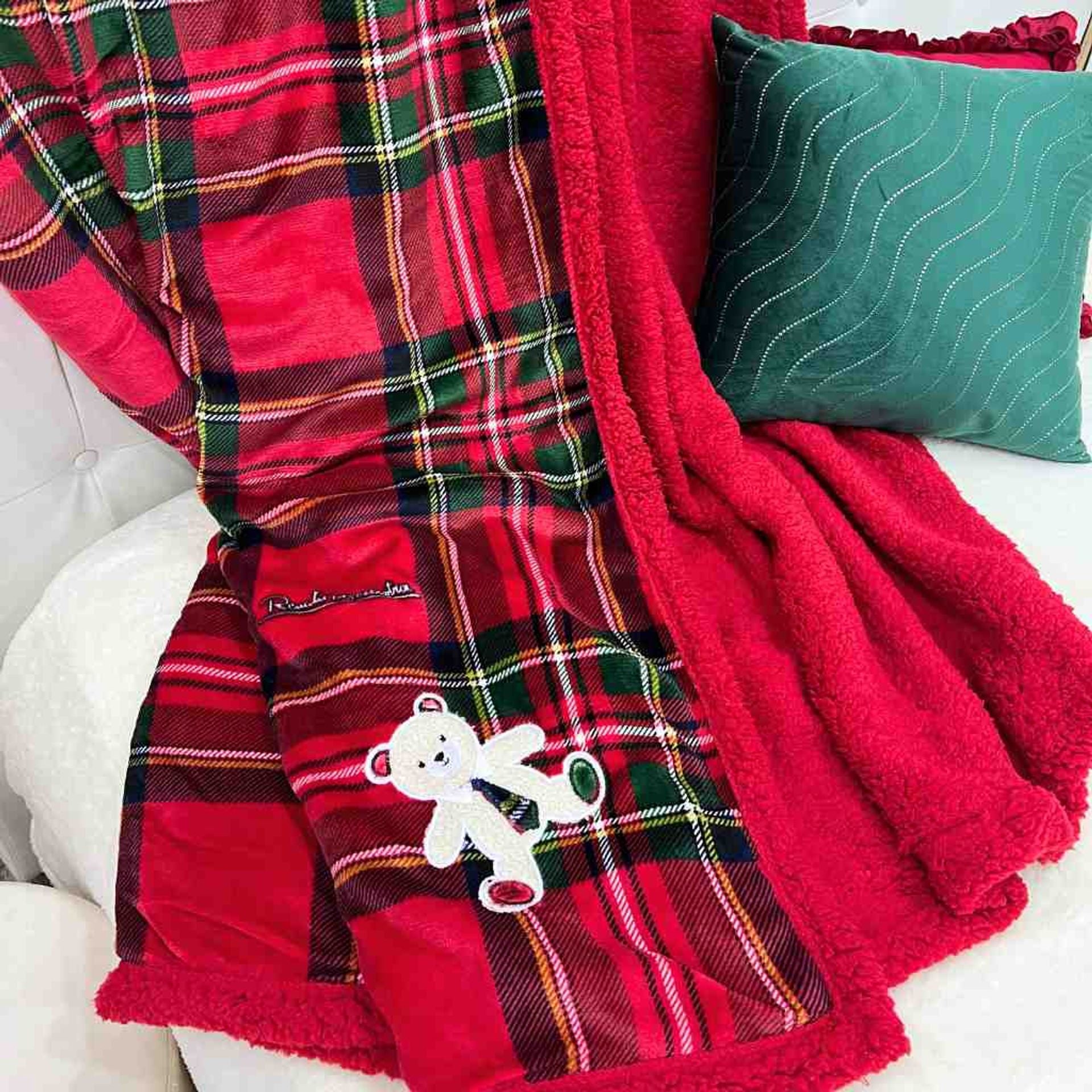 Plaid con ricamo e sherpa Teddy