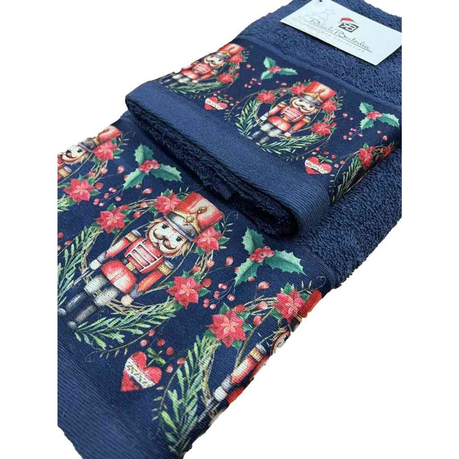 Set 2 asciugamani viso + ospite natalizio con schiaccianoci