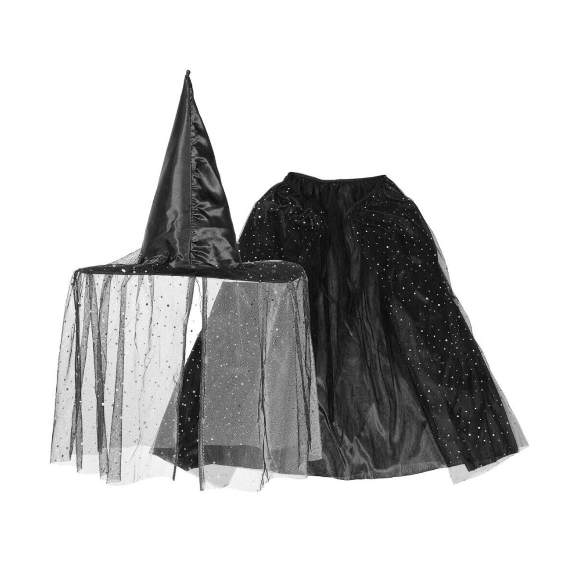 Set Mantello e Cappello Strega Nero Bambina cm 75