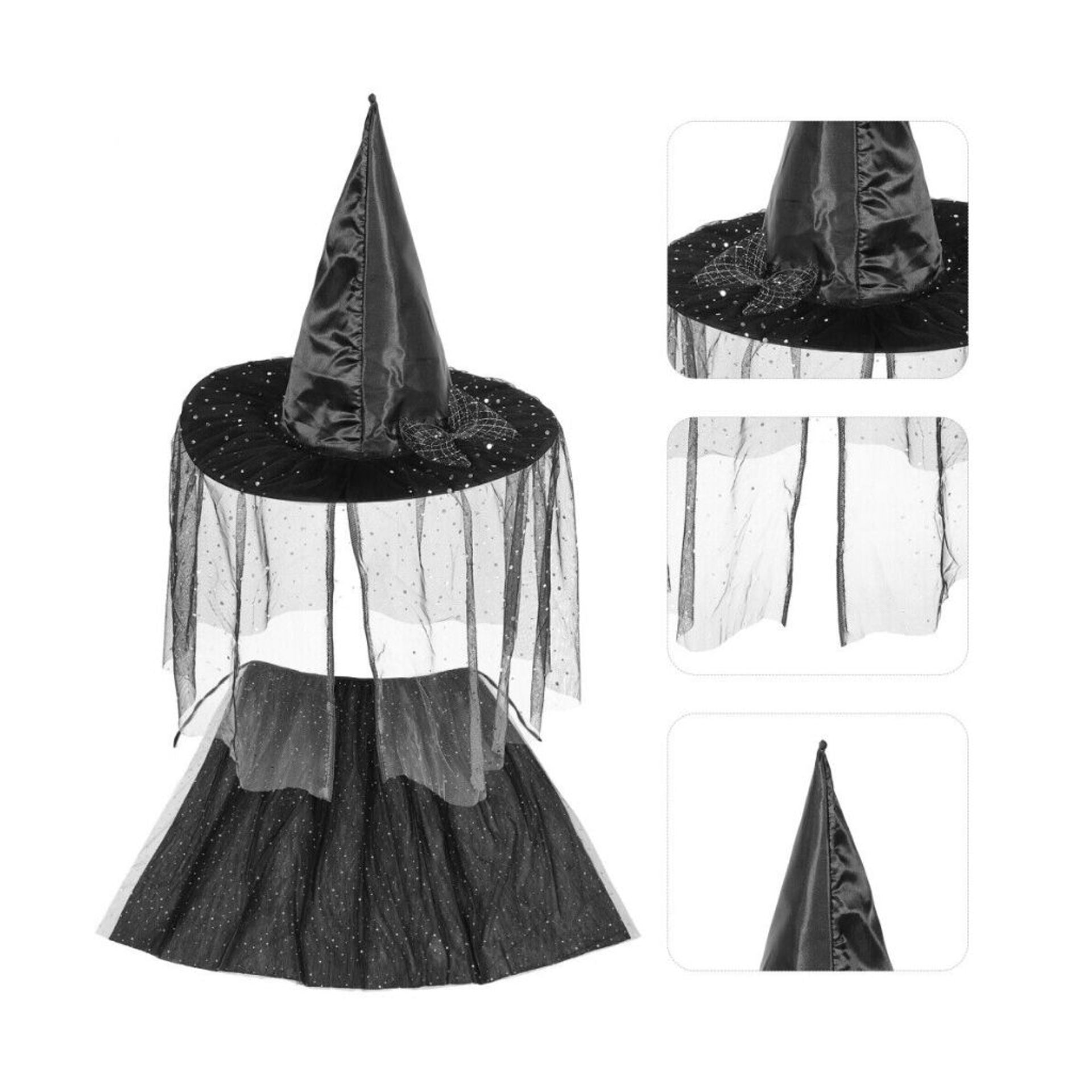 Set Mantello e Cappello Strega Nero Bambina cm 75