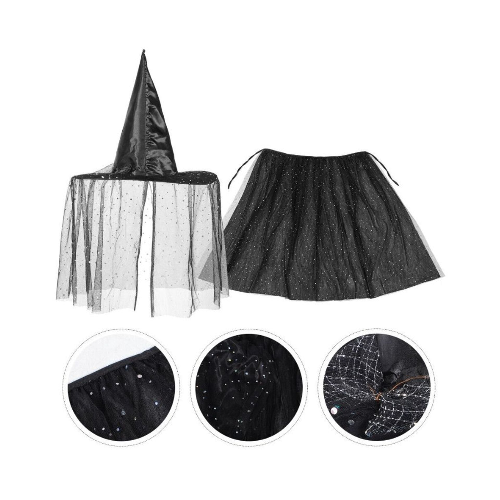 Set Mantello e Cappello Strega Nero Bambina cm 75