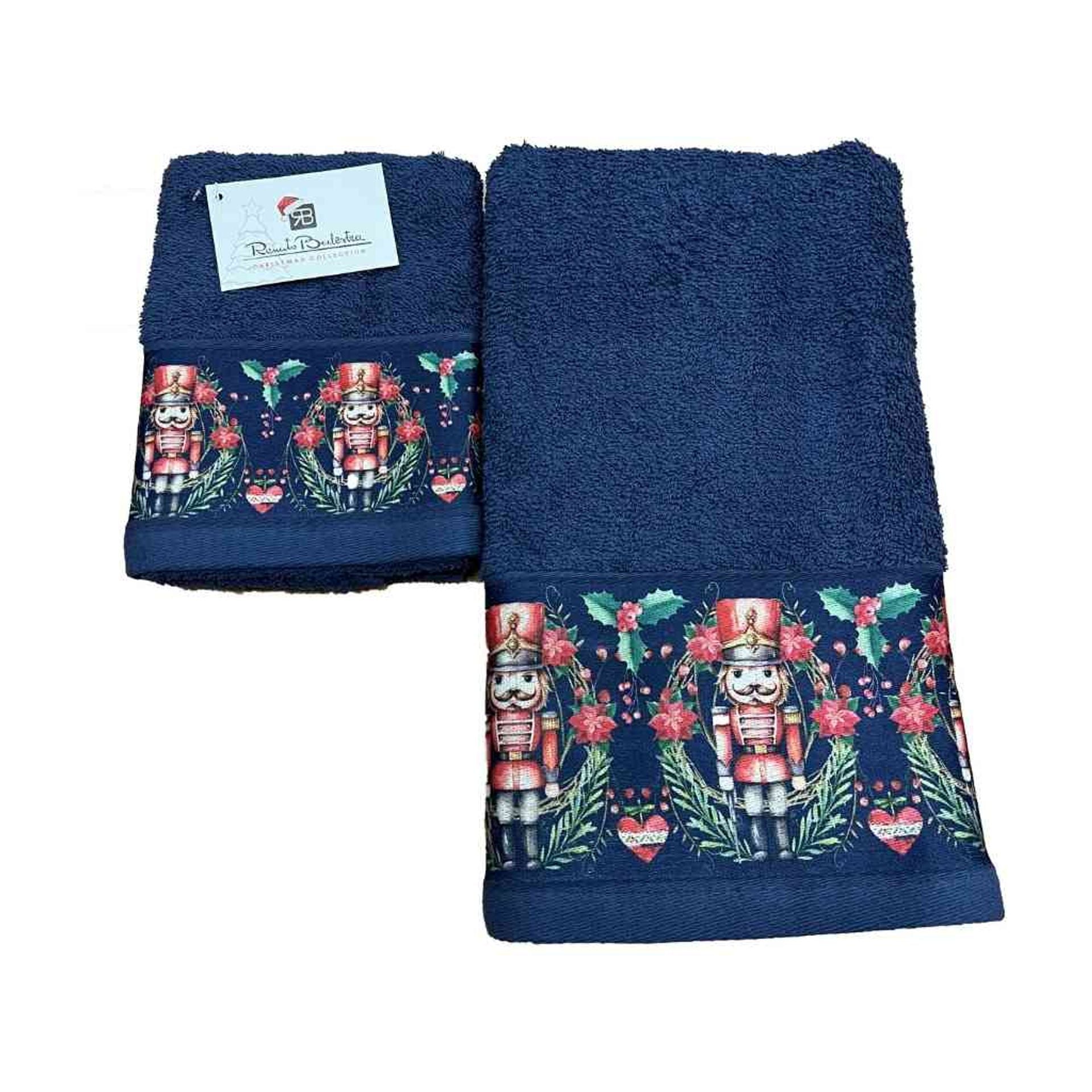 Set 2 asciugamani viso + ospite natalizio con schiaccianoci