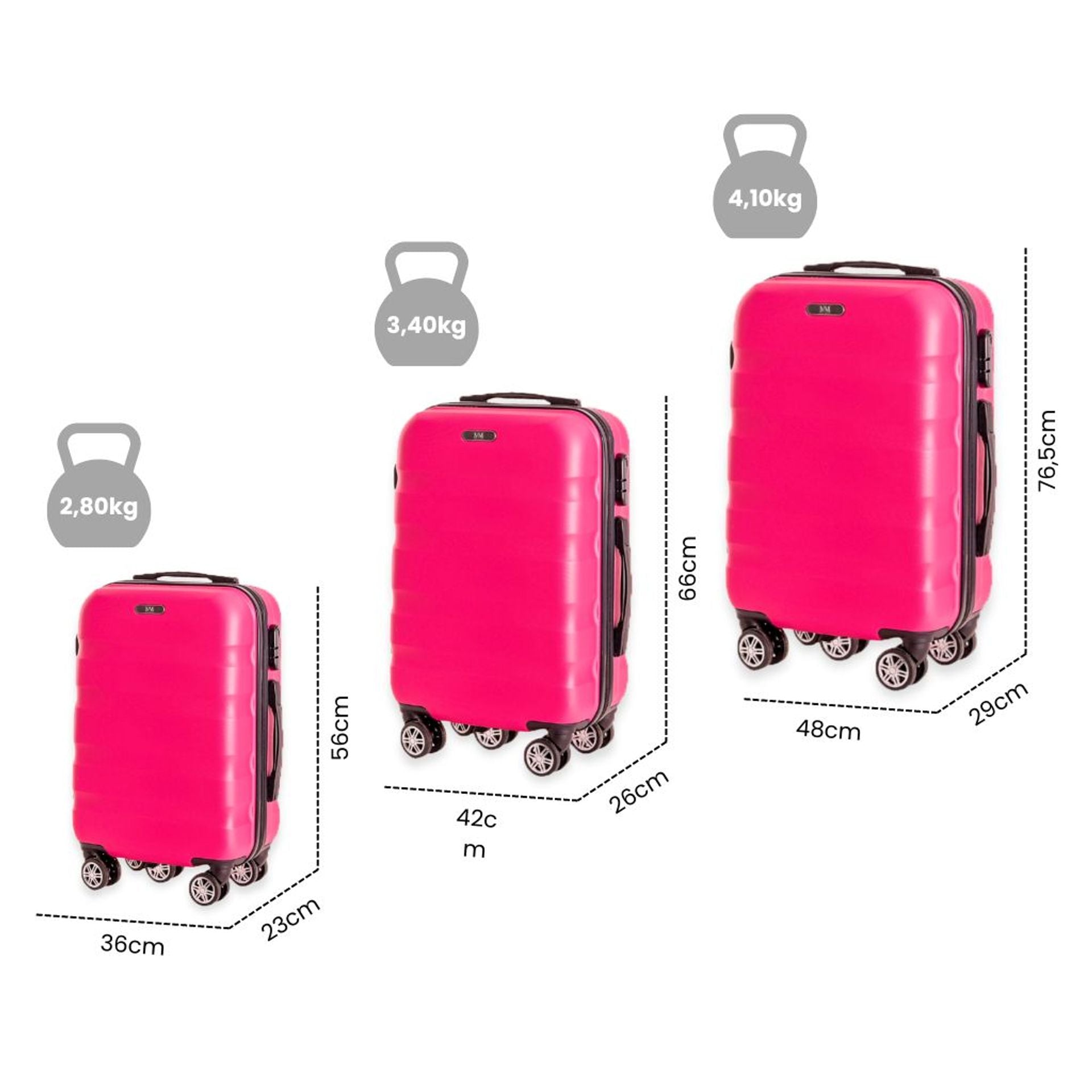 Set 3 valigie trolley rigido bagaglio a mano 56cm media 66cm grande 76,5cm con 4 ruote