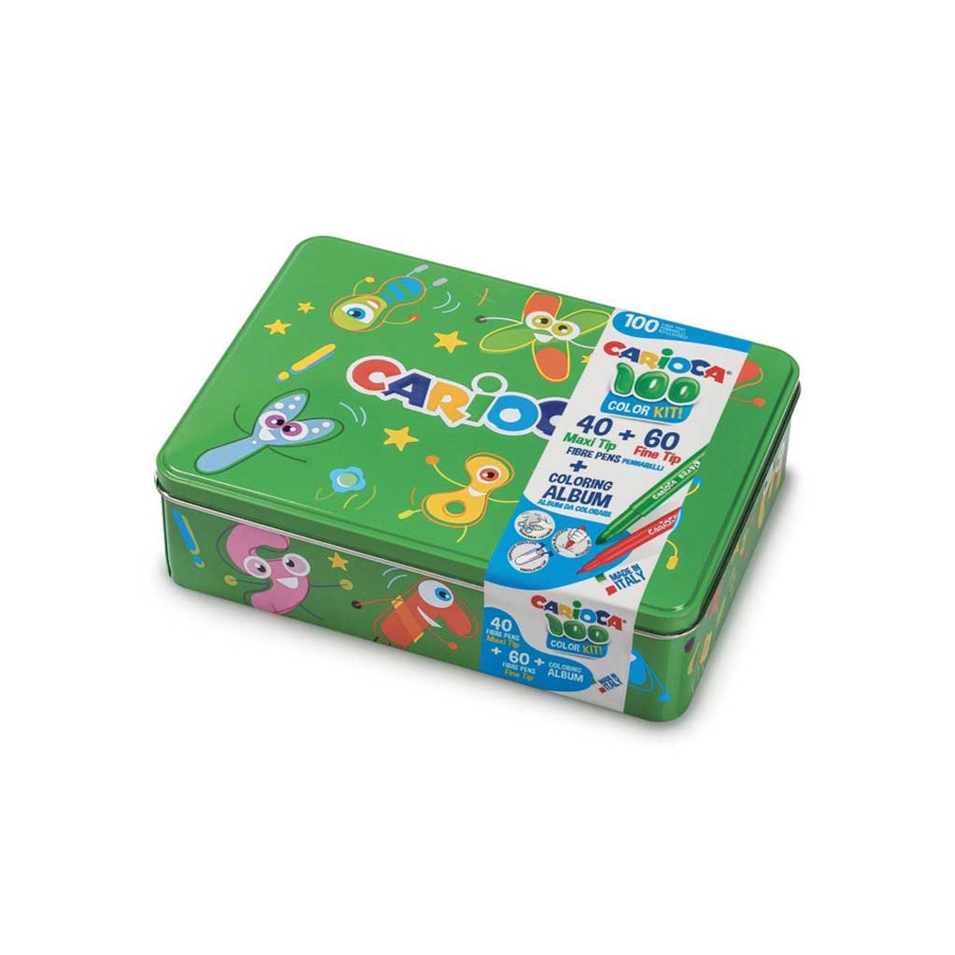 Scatola Latta Metallica 100 Pennarelli + Album Verde