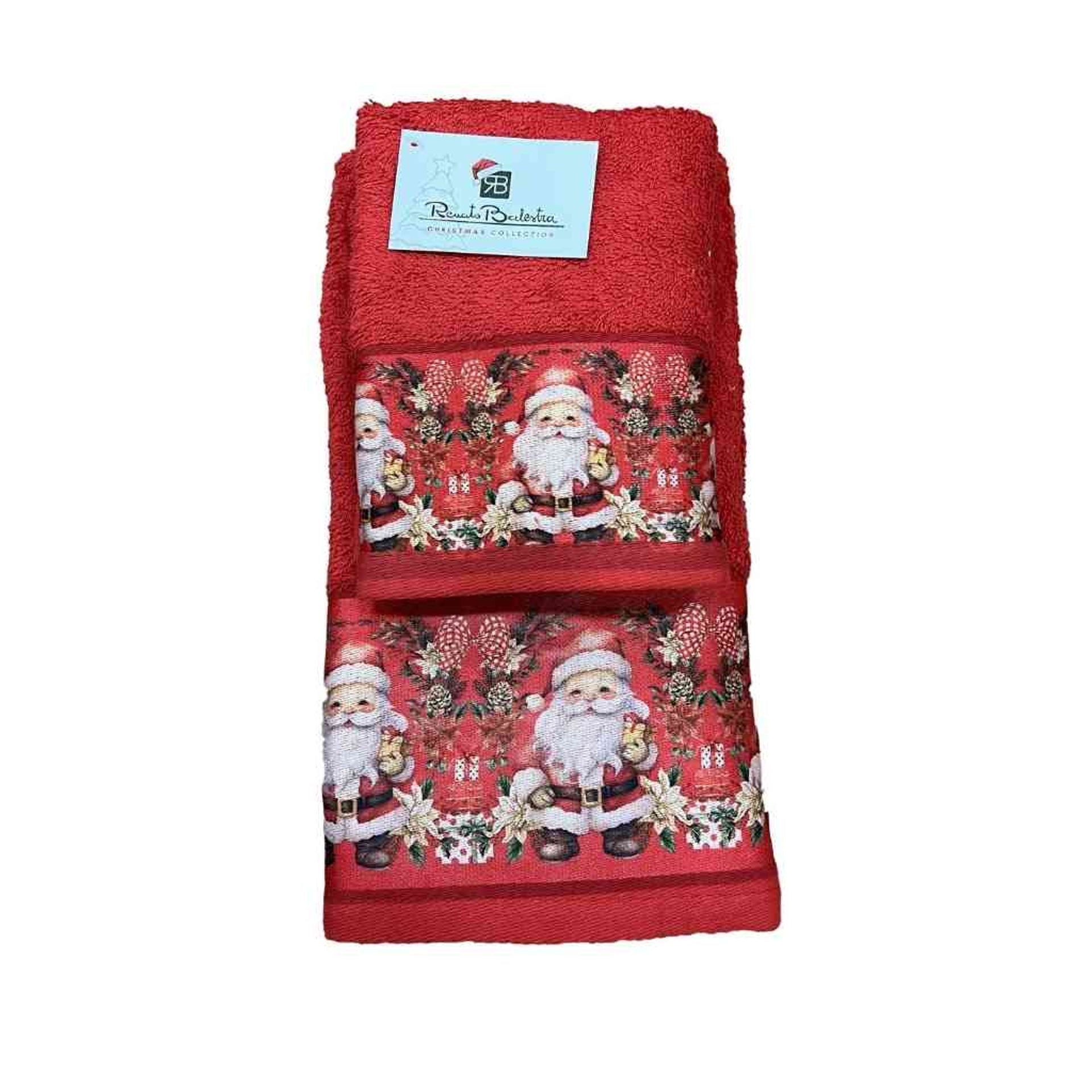 Set 2 asciugamani viso + ospite natalizio con Babbo Natale