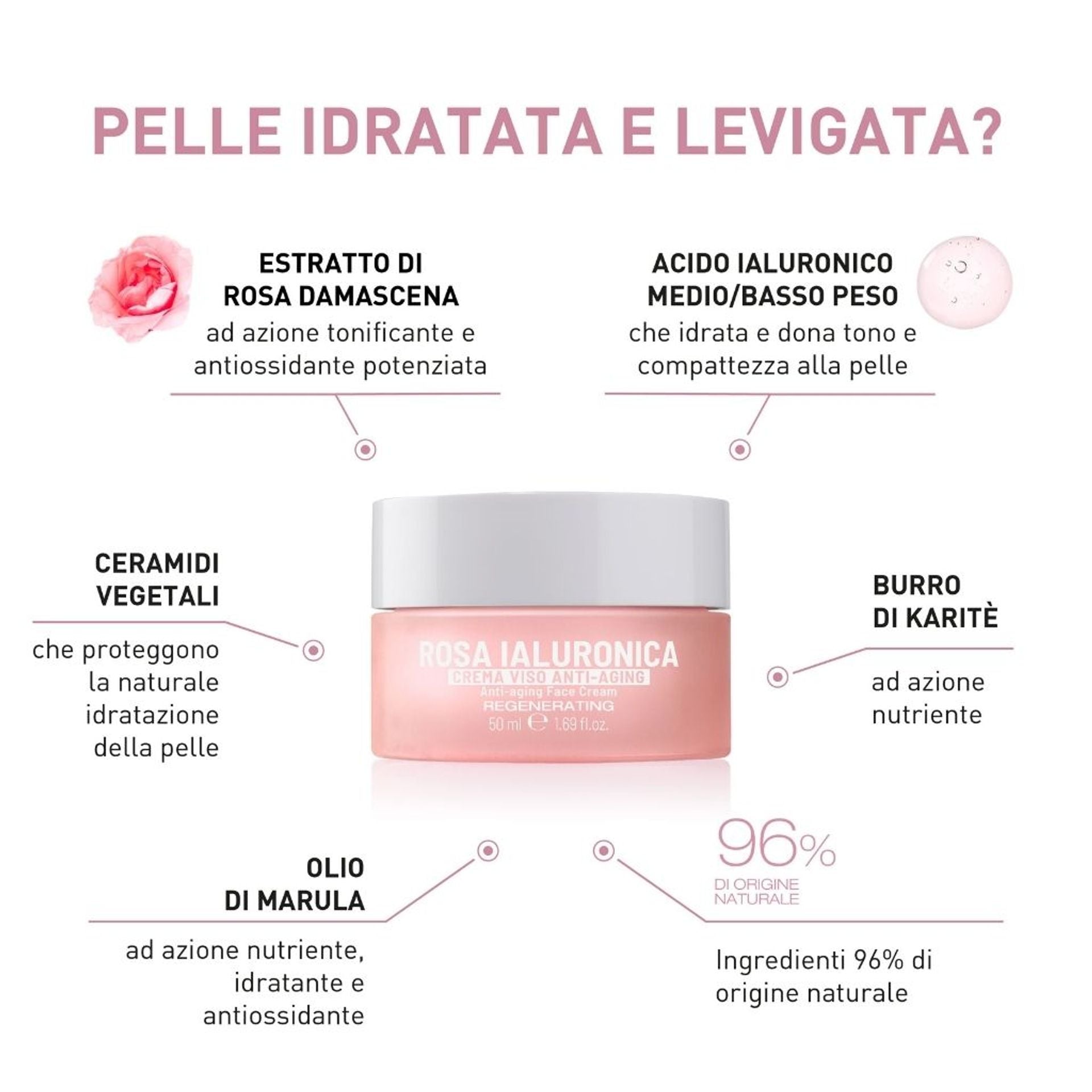Crema viso Rosa Ialuronica anti-aging 50ml