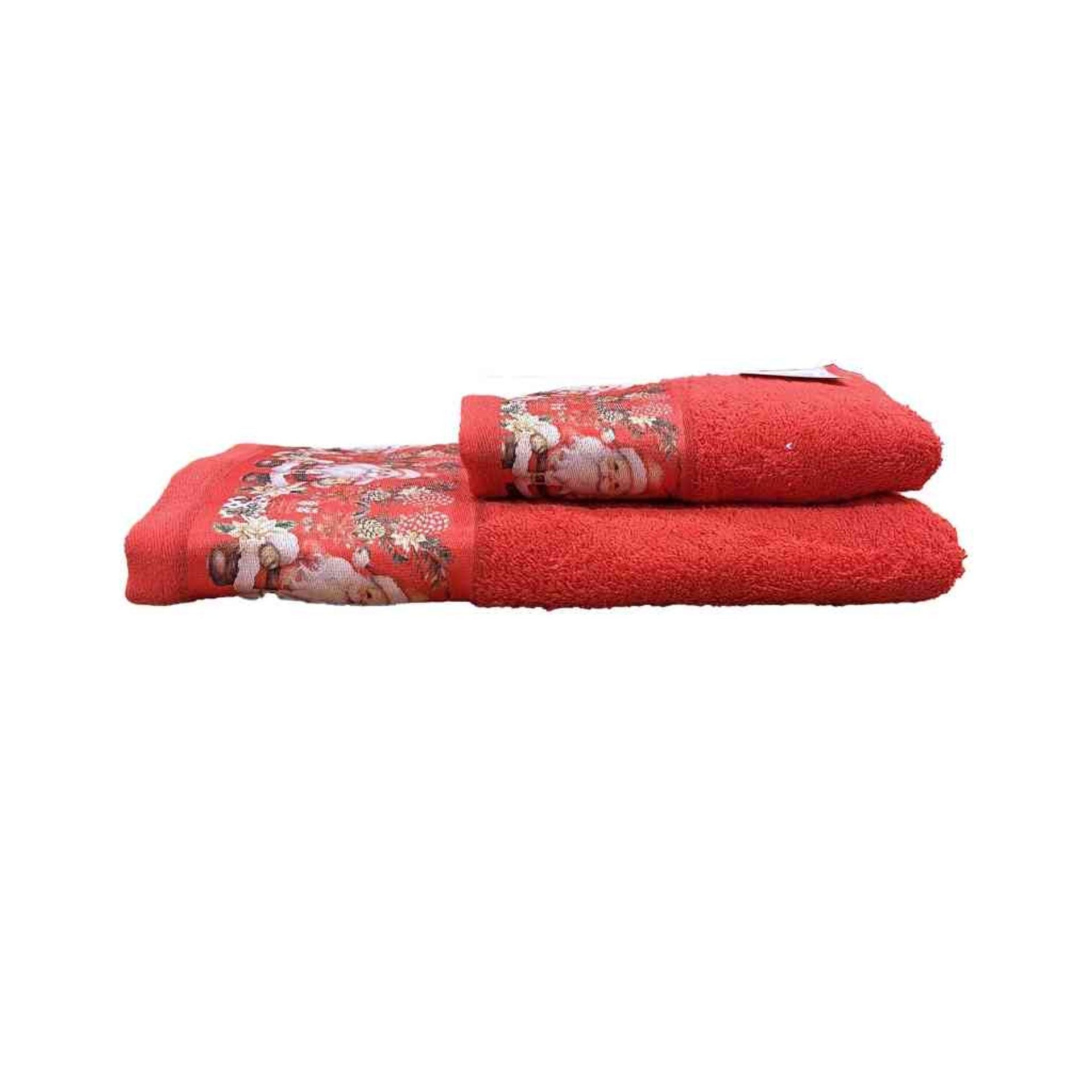 Set 2 asciugamani viso + ospite natalizio con Babbo Natale