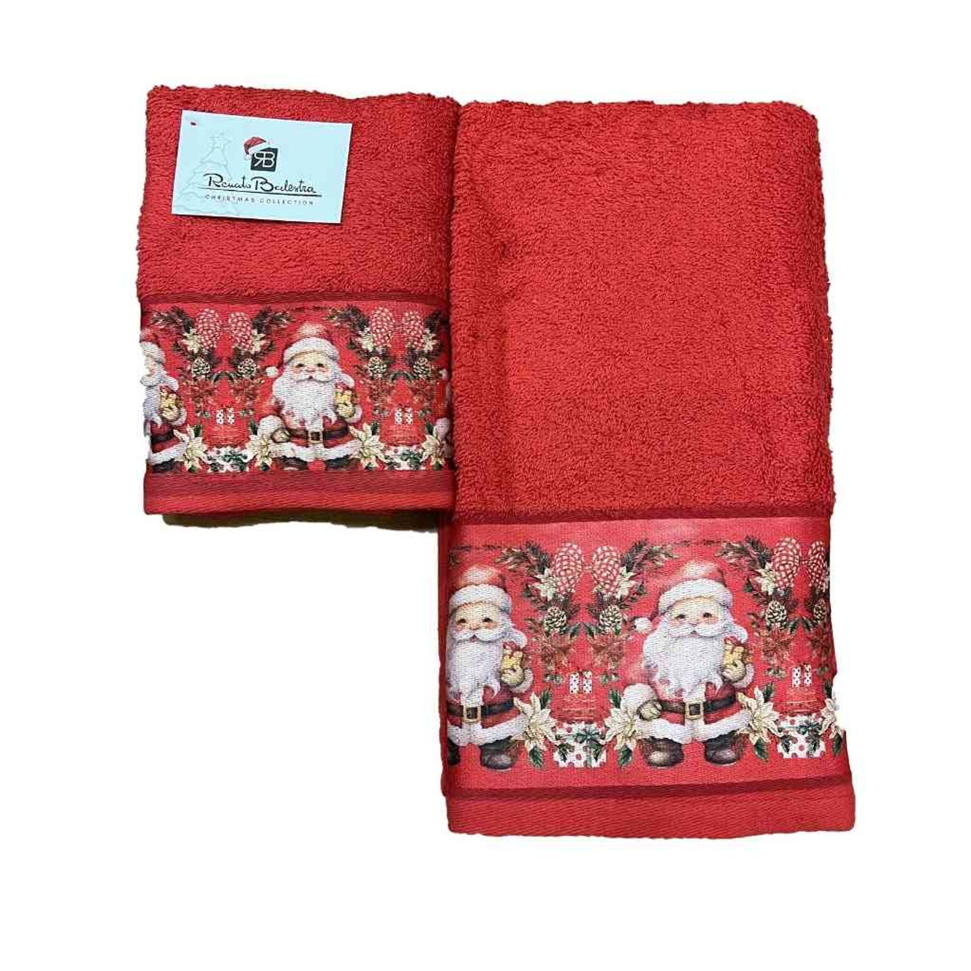 Set 2 asciugamani viso + ospite natalizio con Babbo Natale