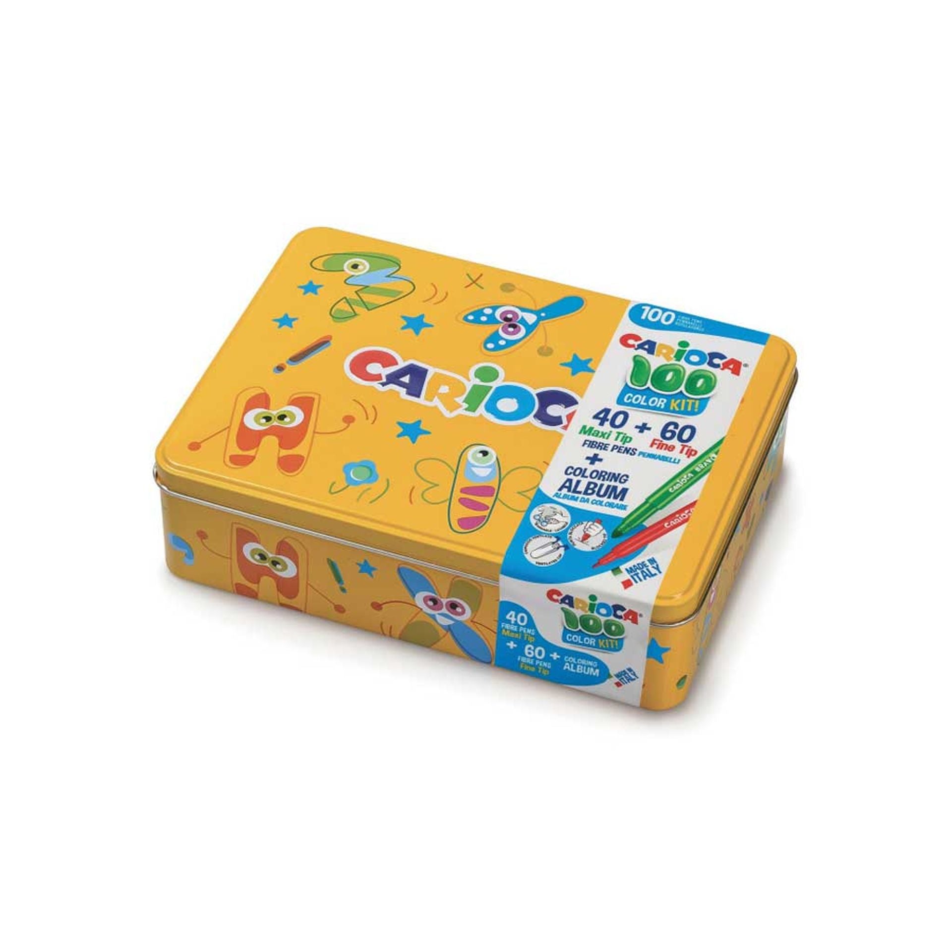 Scatola Latta Metallica 100 Pennarelli + Album Gialla