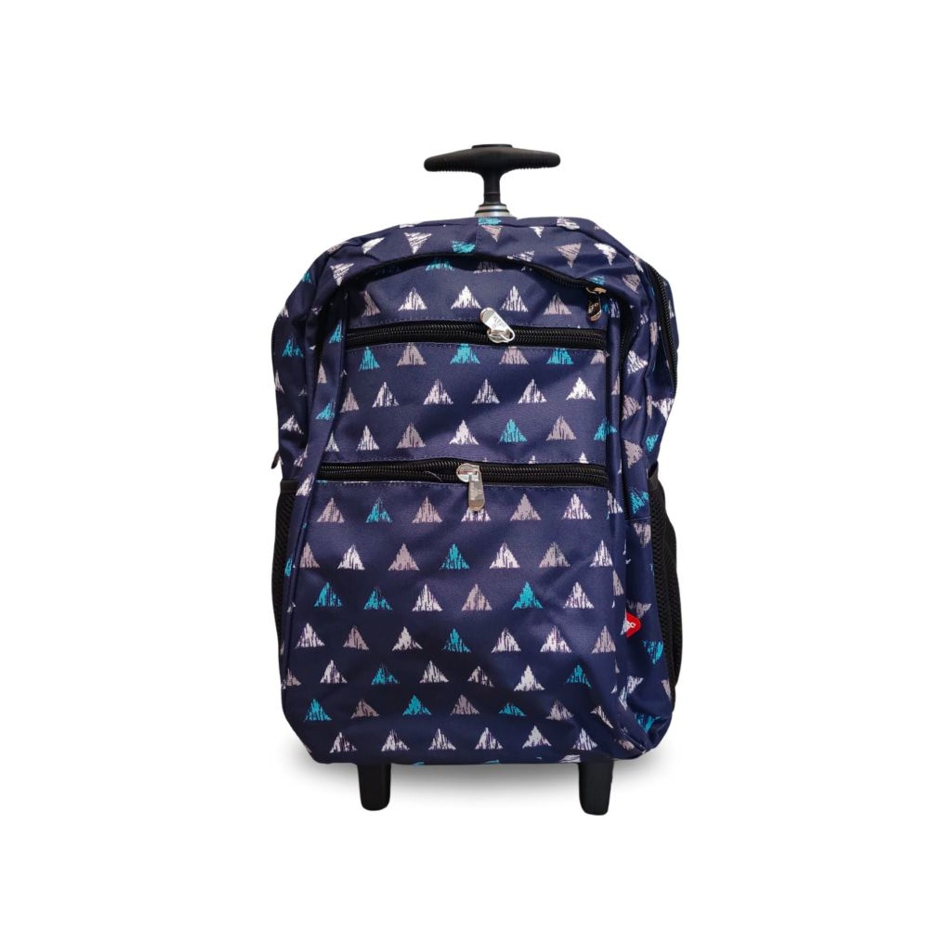 Zaino trolley scuola - bambini e ragazzi - 2 in 1 - spallacci uso zaino - fantasia triangoli sfondo blu
