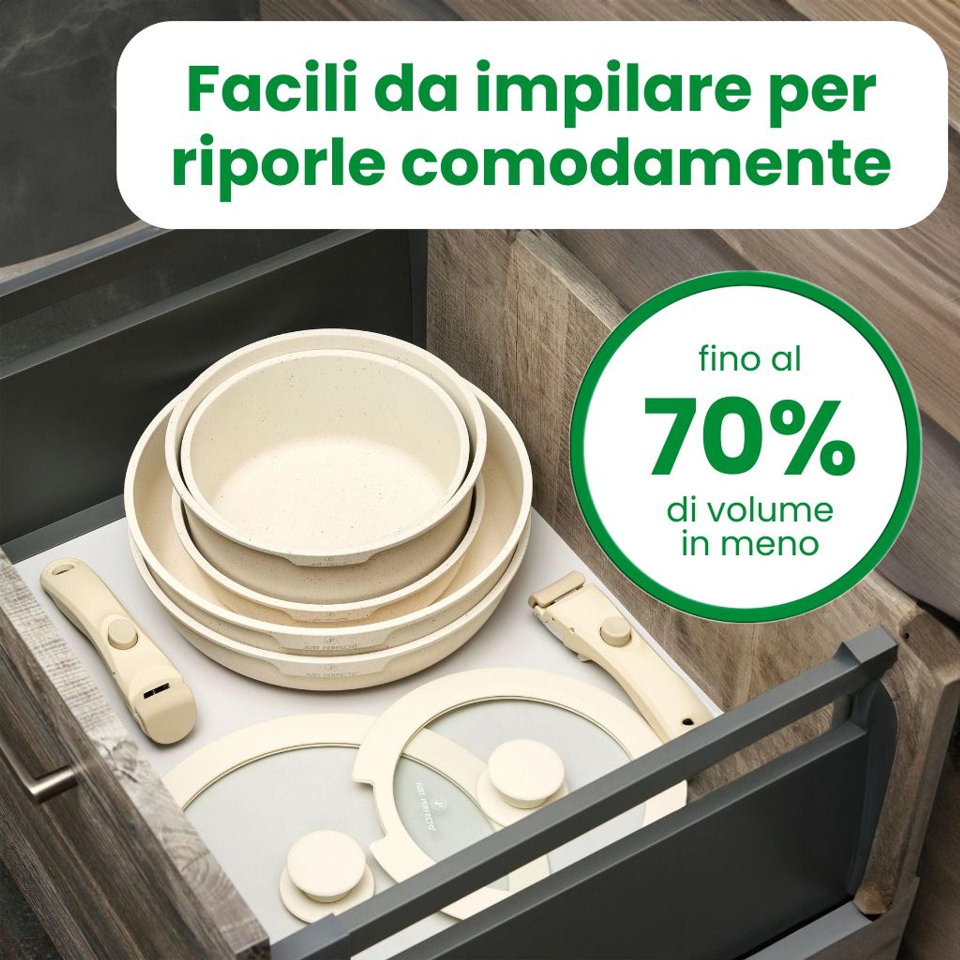 Batteria di pentole 11 pezzi con manico rimovibile