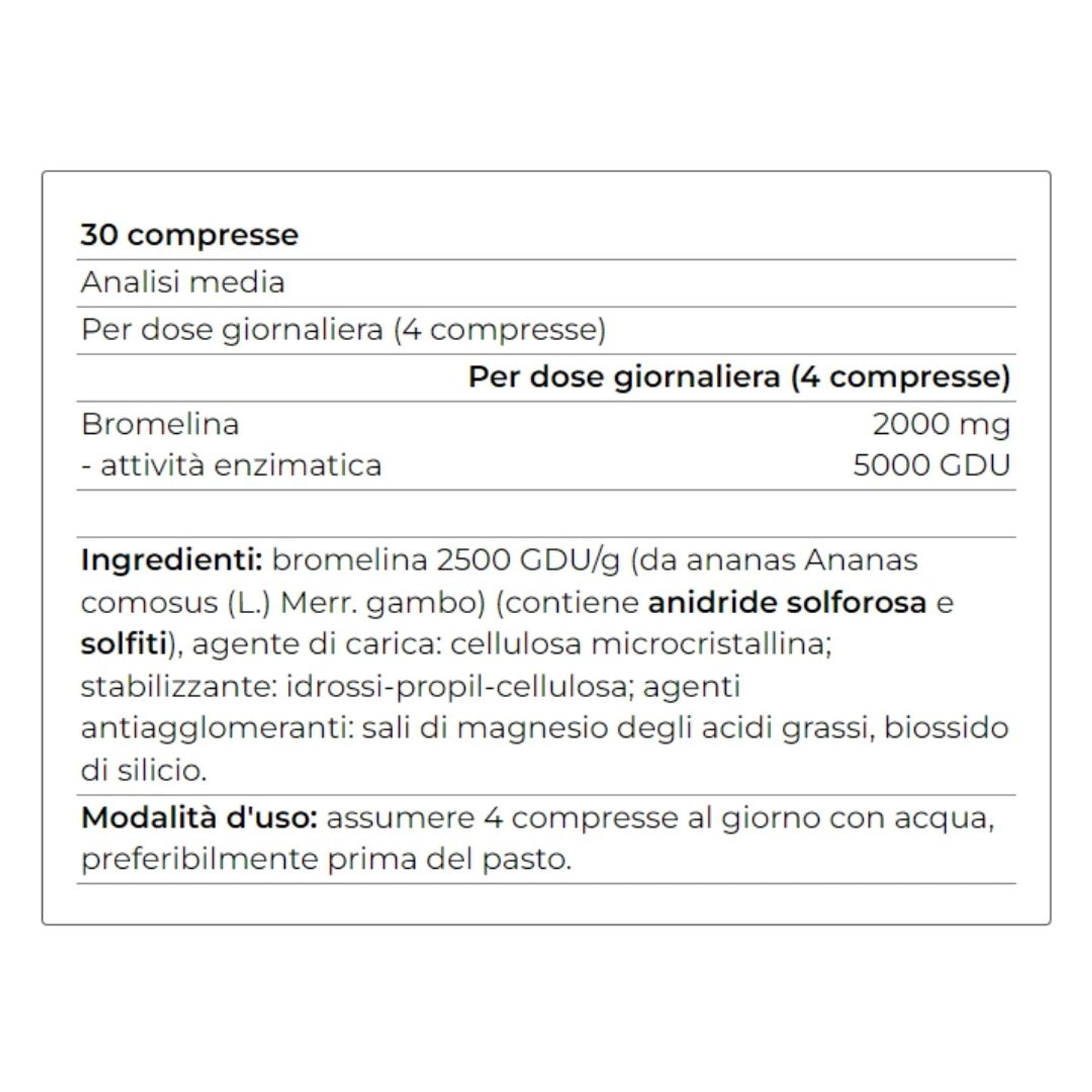 Bromelina - 30 capsule - Funzione Digestiva - Anticellulite - Drenaggio - Microcircolo