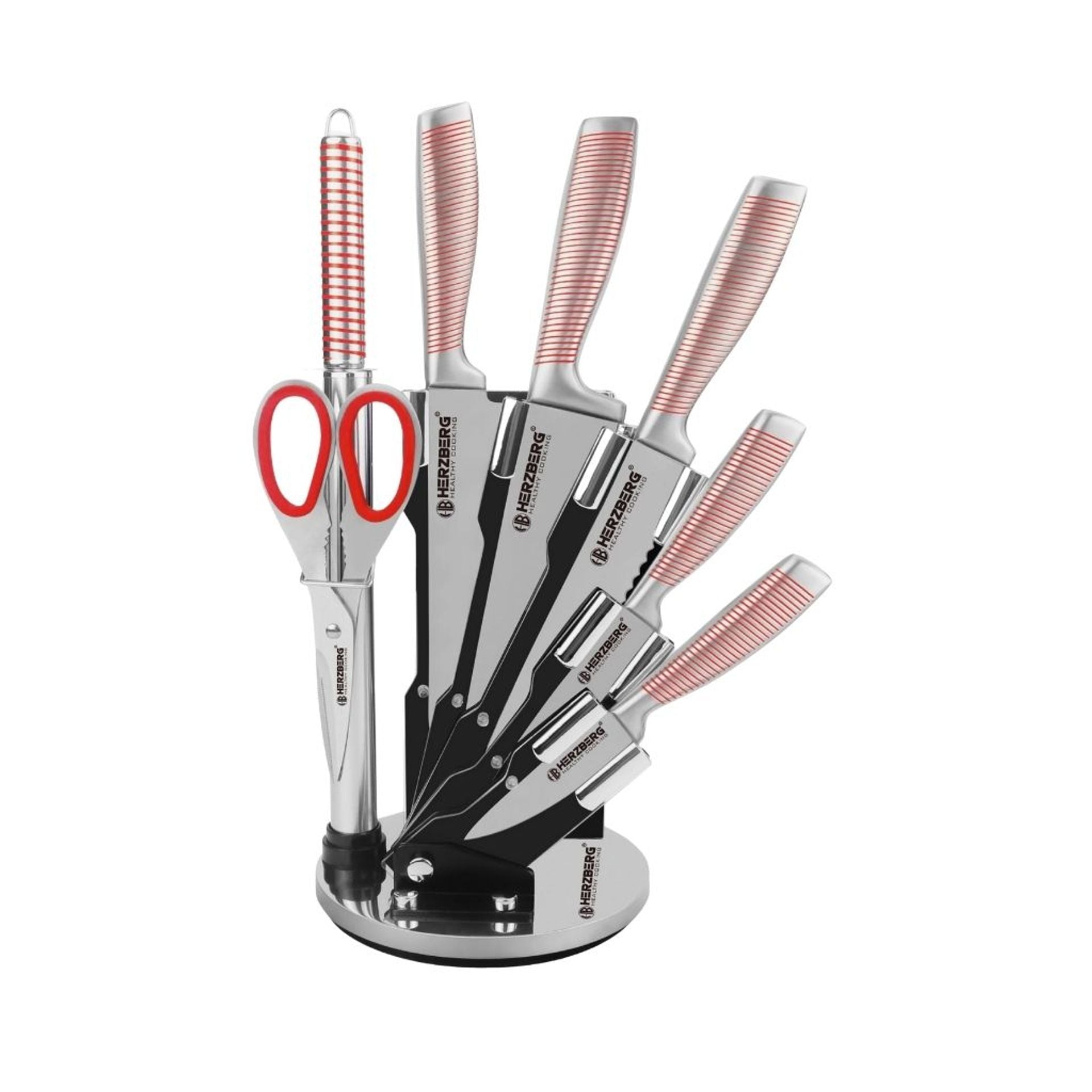 Set coltelli 7 pezzi con supporto acrilico pieghevole e girevole a 360°