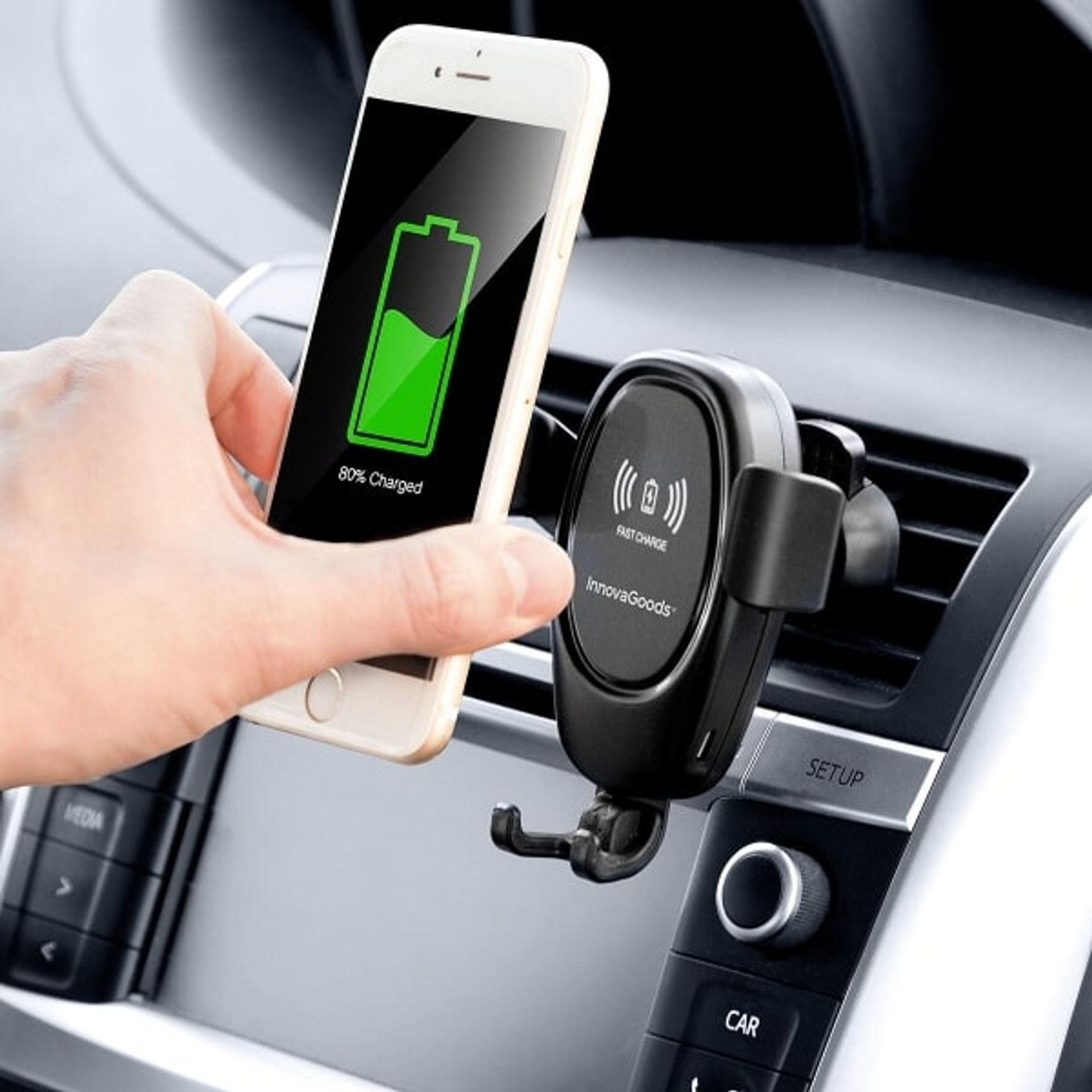 Supporto per cellulare con caricabatterie senza fili per auto