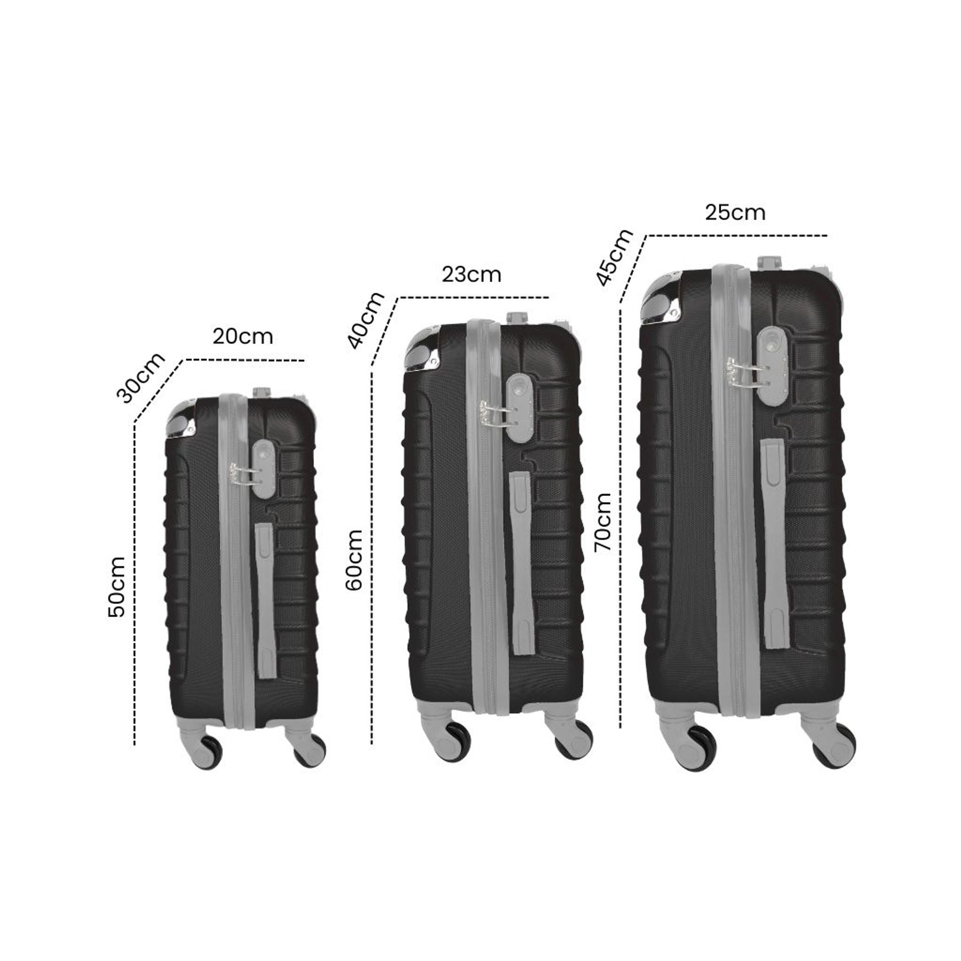 Set 3 valigie trolley rigide - bagaglio a mano - media - grande