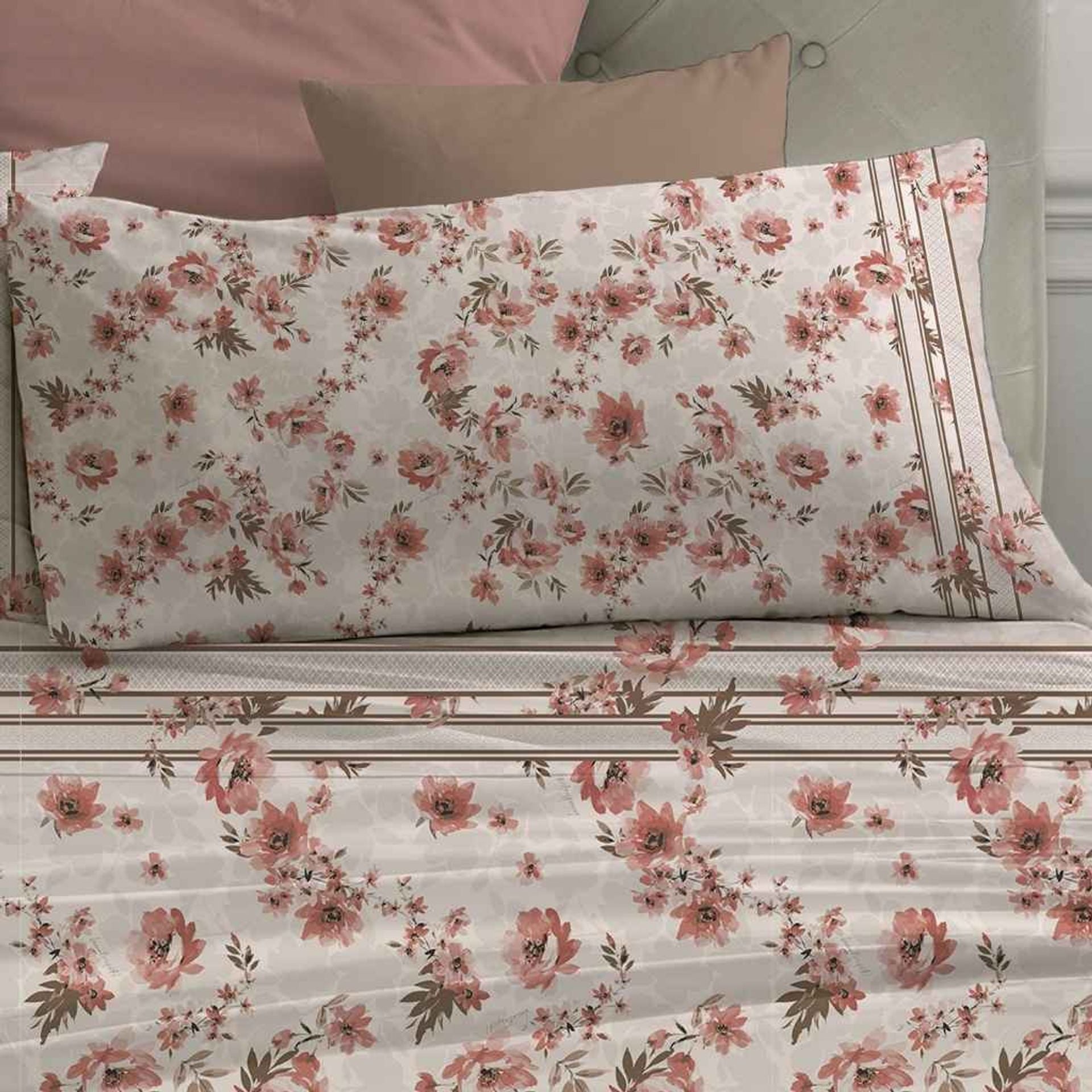 Completo letto matrimoniale maxi Brigitte 100% percalle di cotone 180 fili