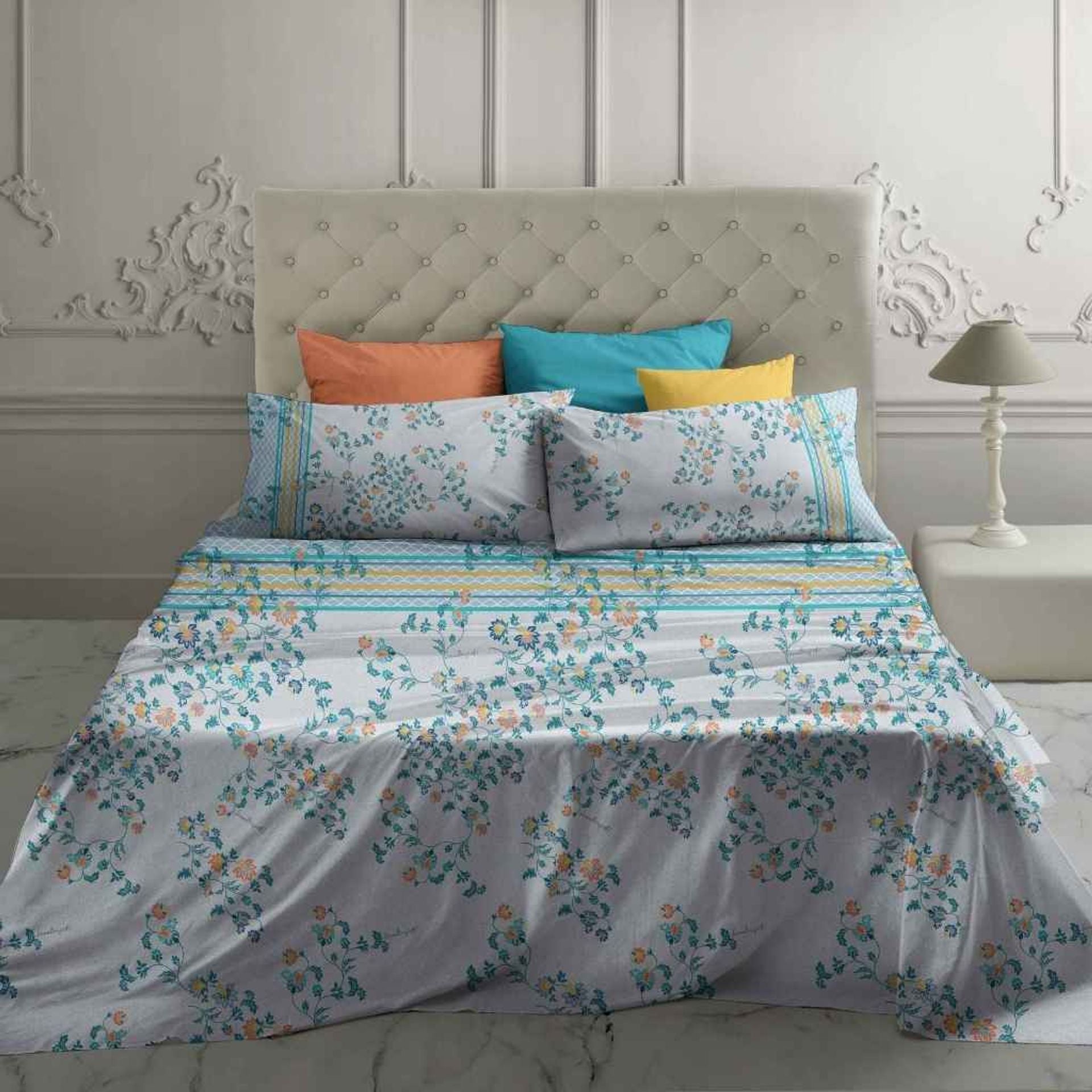 Completo letto matrimoniale maxi Monnaie 100% percalle di cotone 180 fili