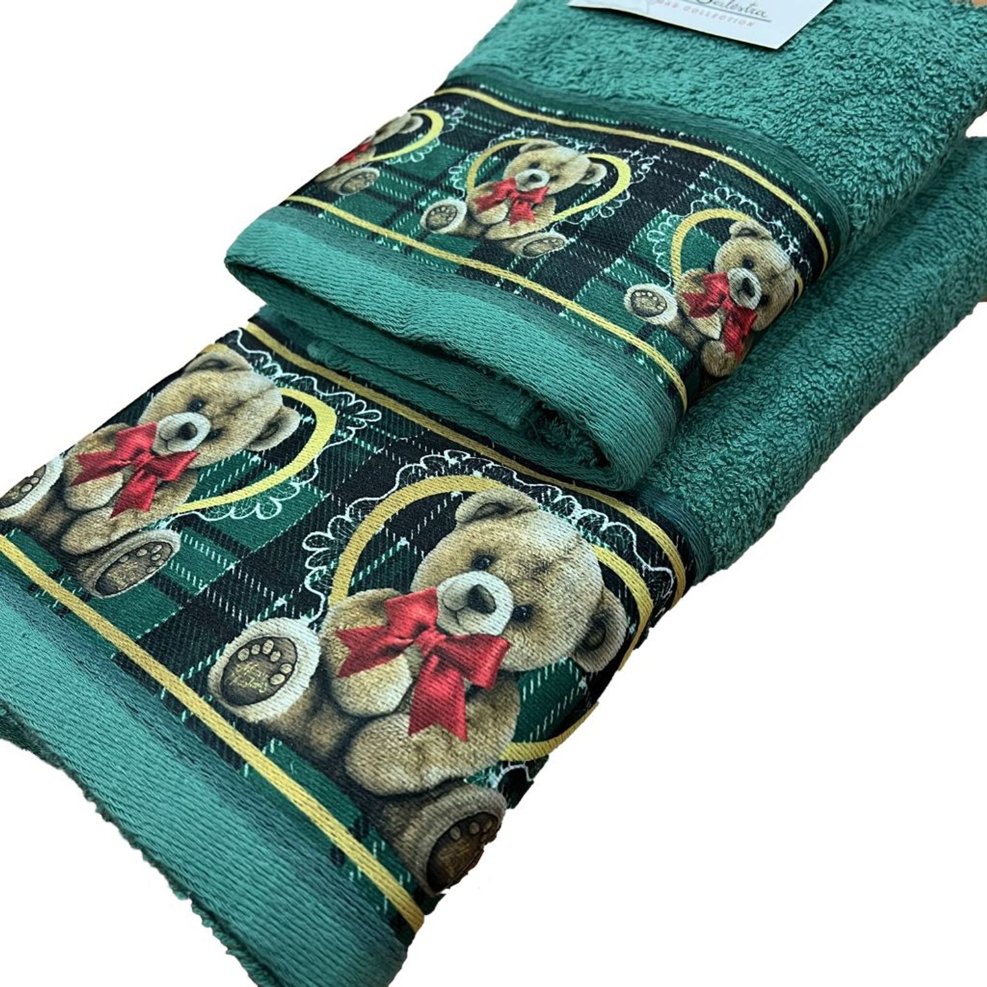 Set 2 asciugamani viso + ospite natalizio con orsetto