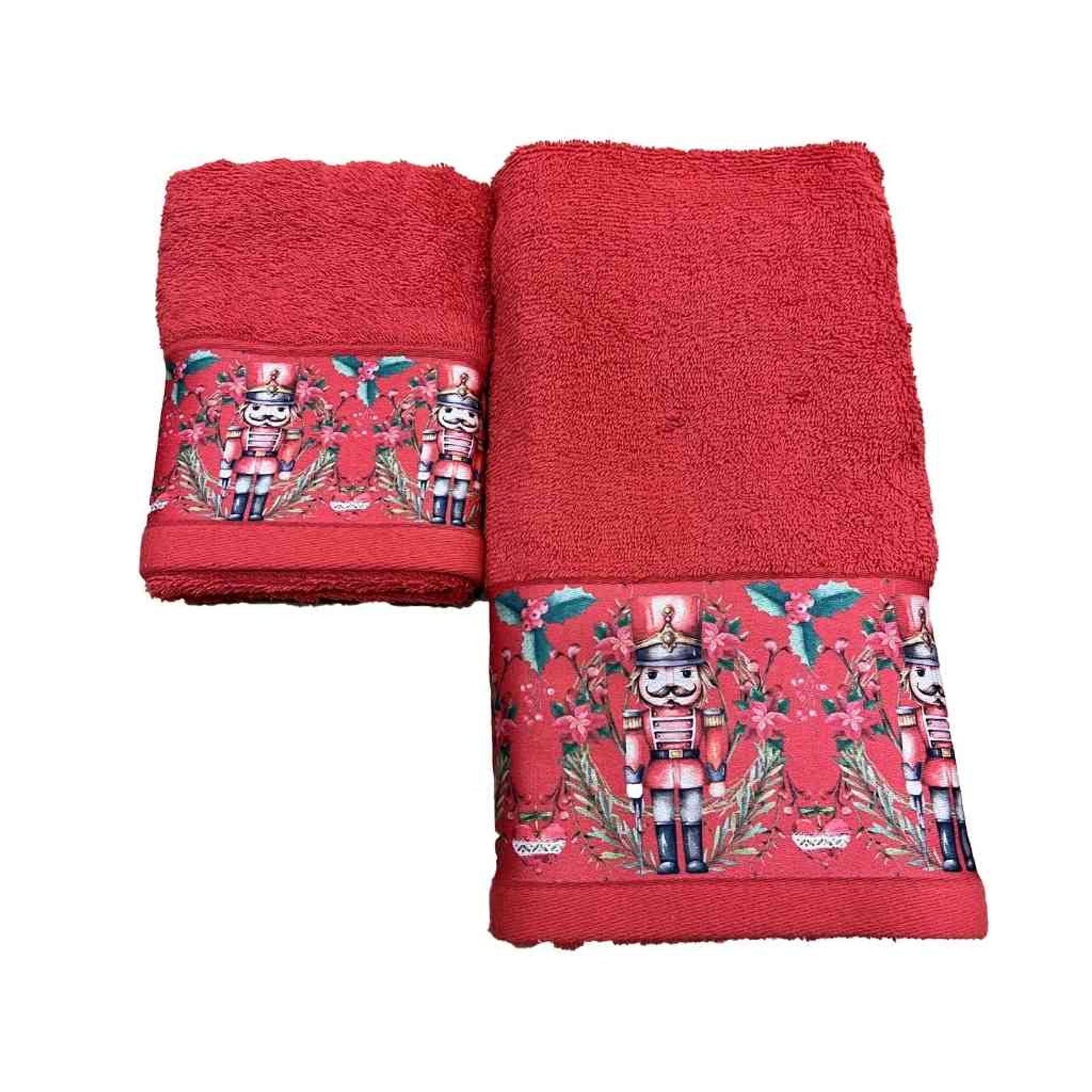 Set 2 asciugamani viso + ospite natalizio con schiaccianoci