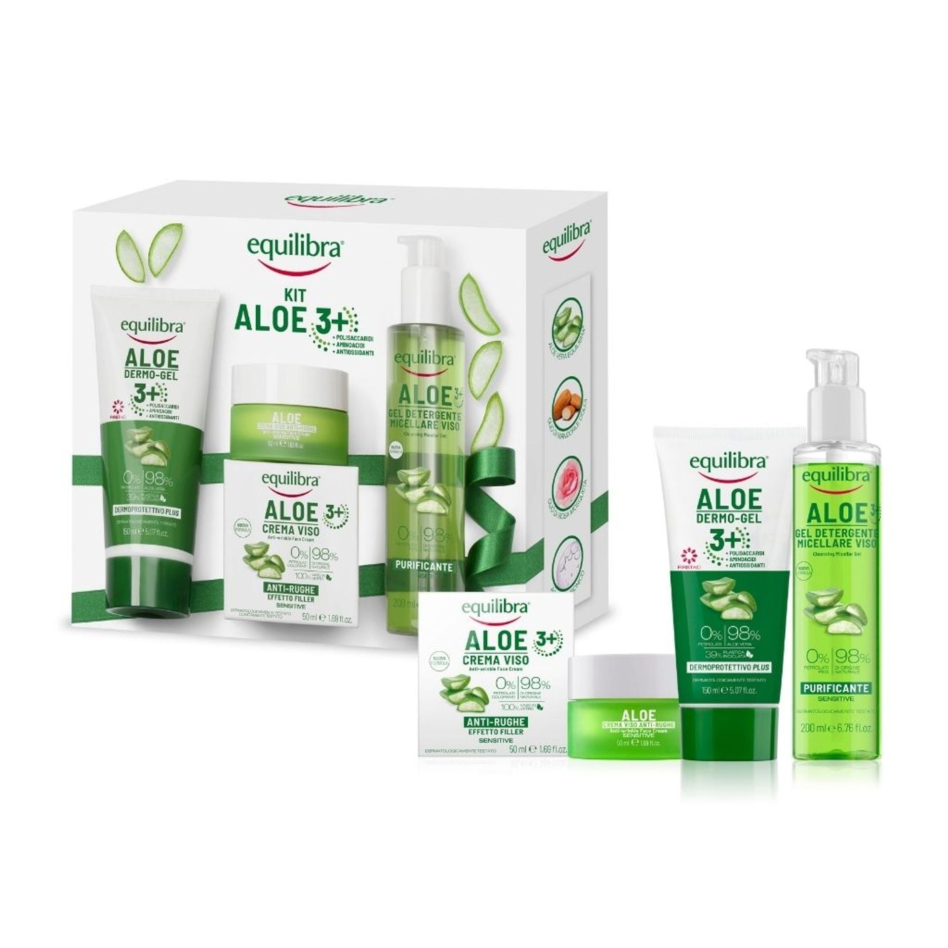 Kit Aloe Vera 3+ Dermo-gel + crema viso + detergente