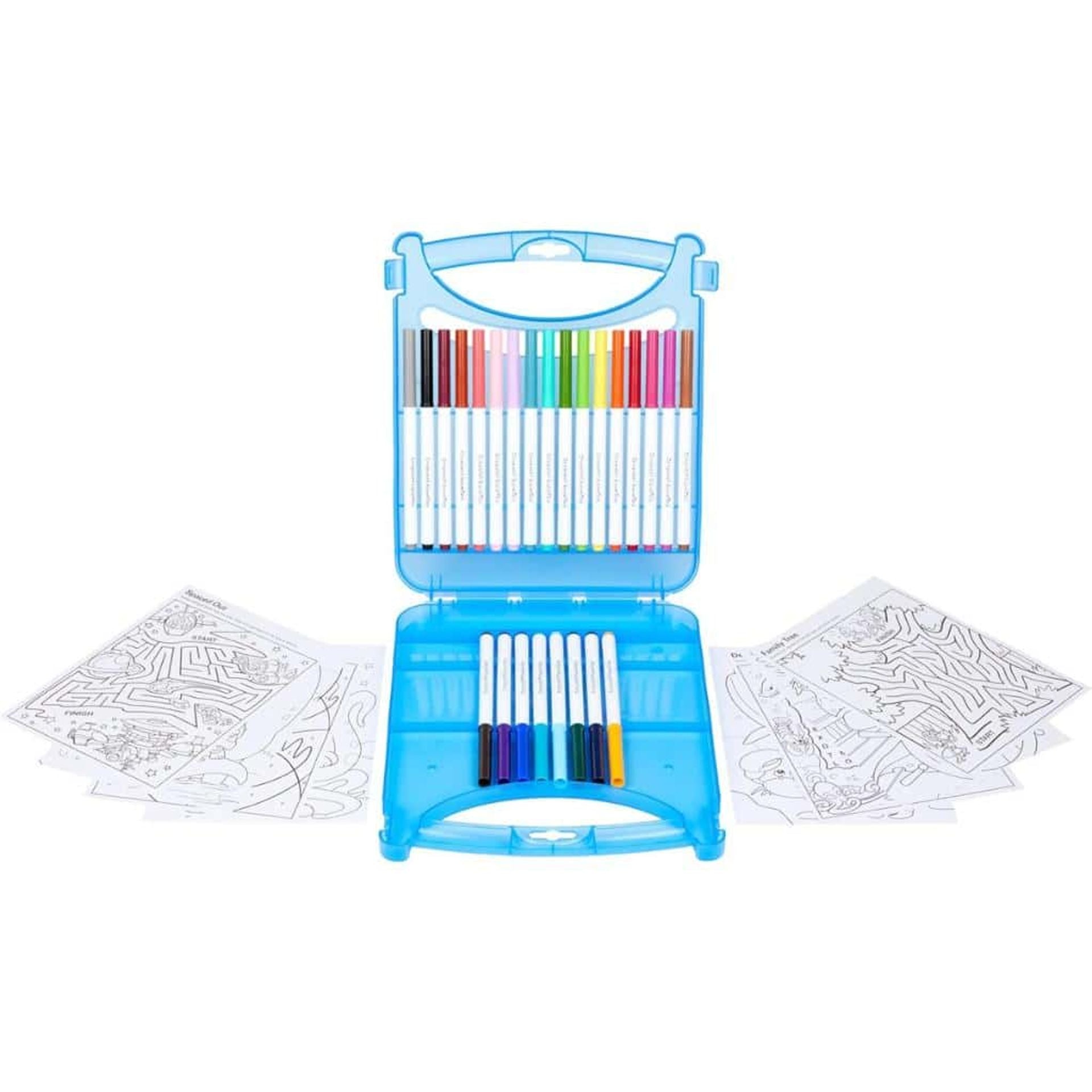 Valigetta con pennarelli e pagine da colorare