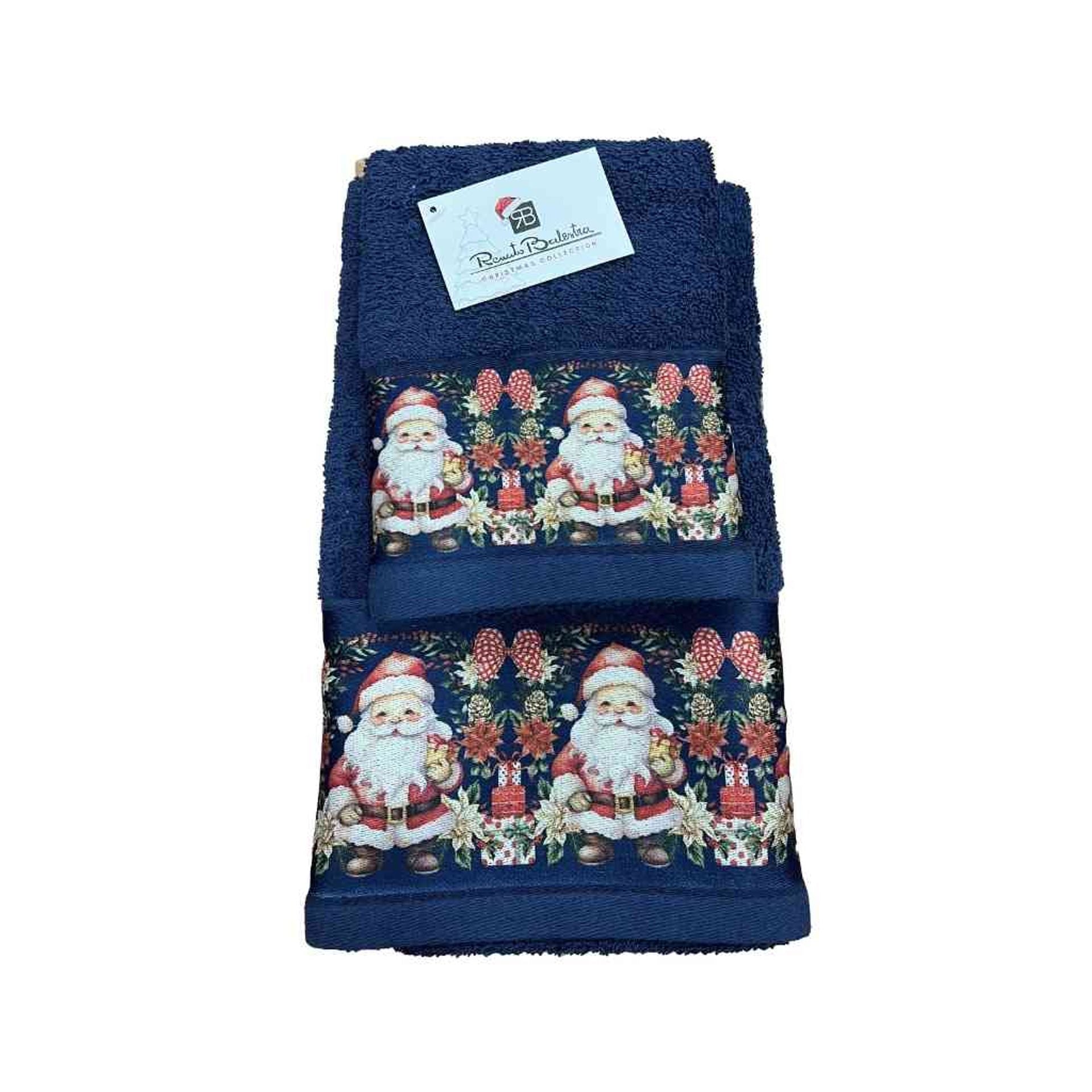 Set 2 asciugamani viso + ospite natalizio con Babbo Natale