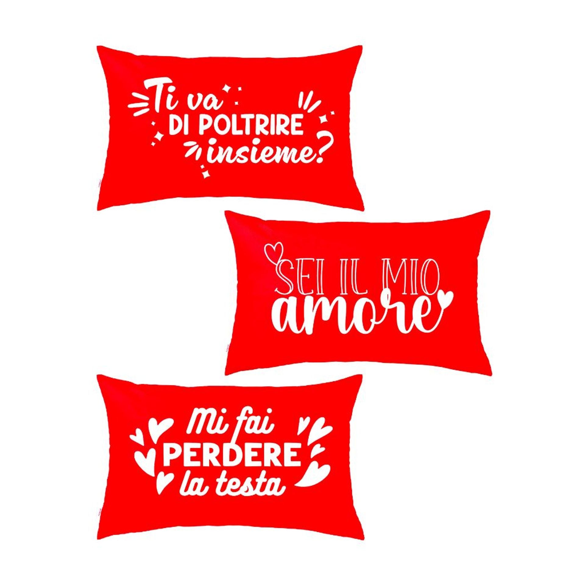 Kit 3 morbidi cuscini orizzontali con scritta 50x30 cm