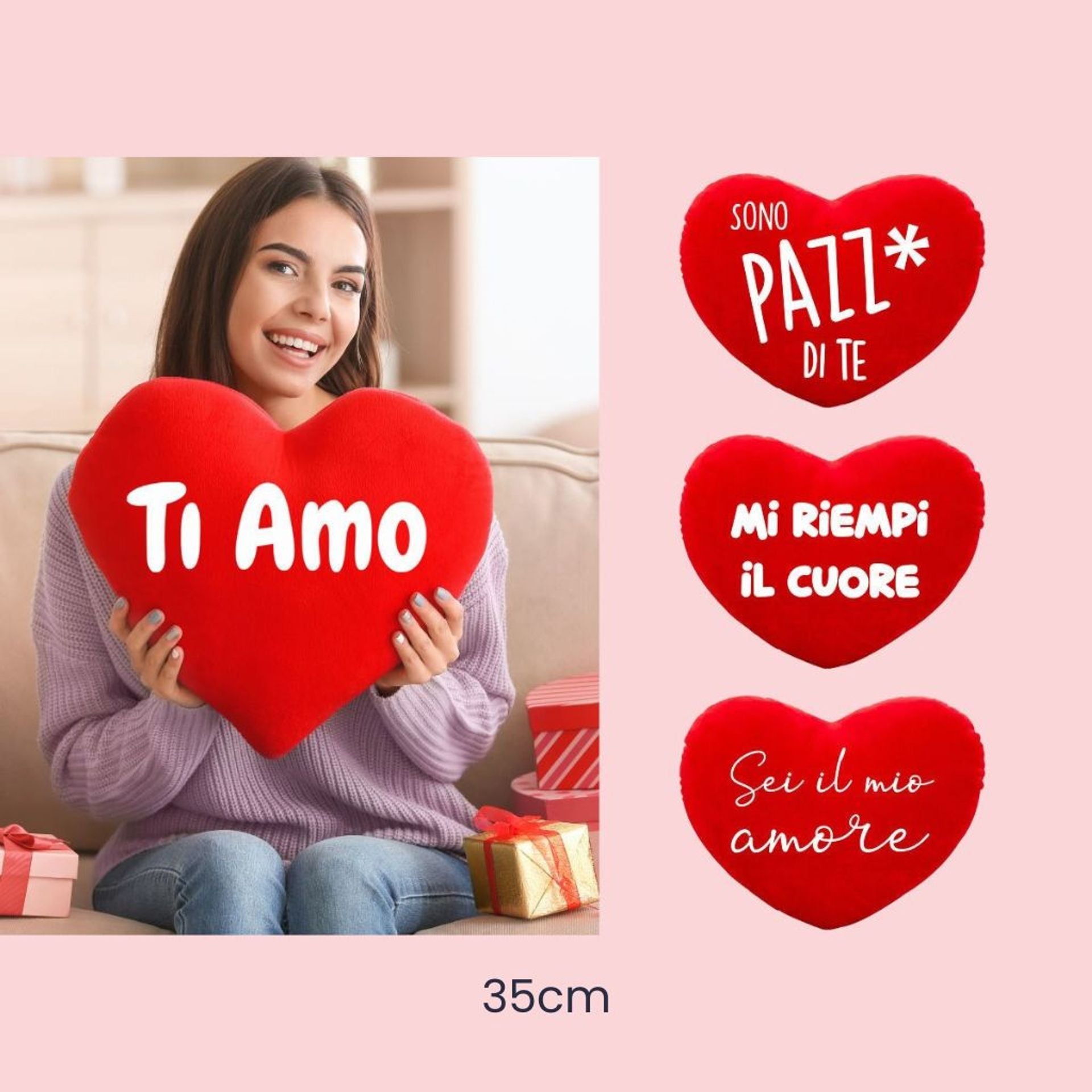 Kit 4 morbidi cuscini a forma di cuore 35 cm
