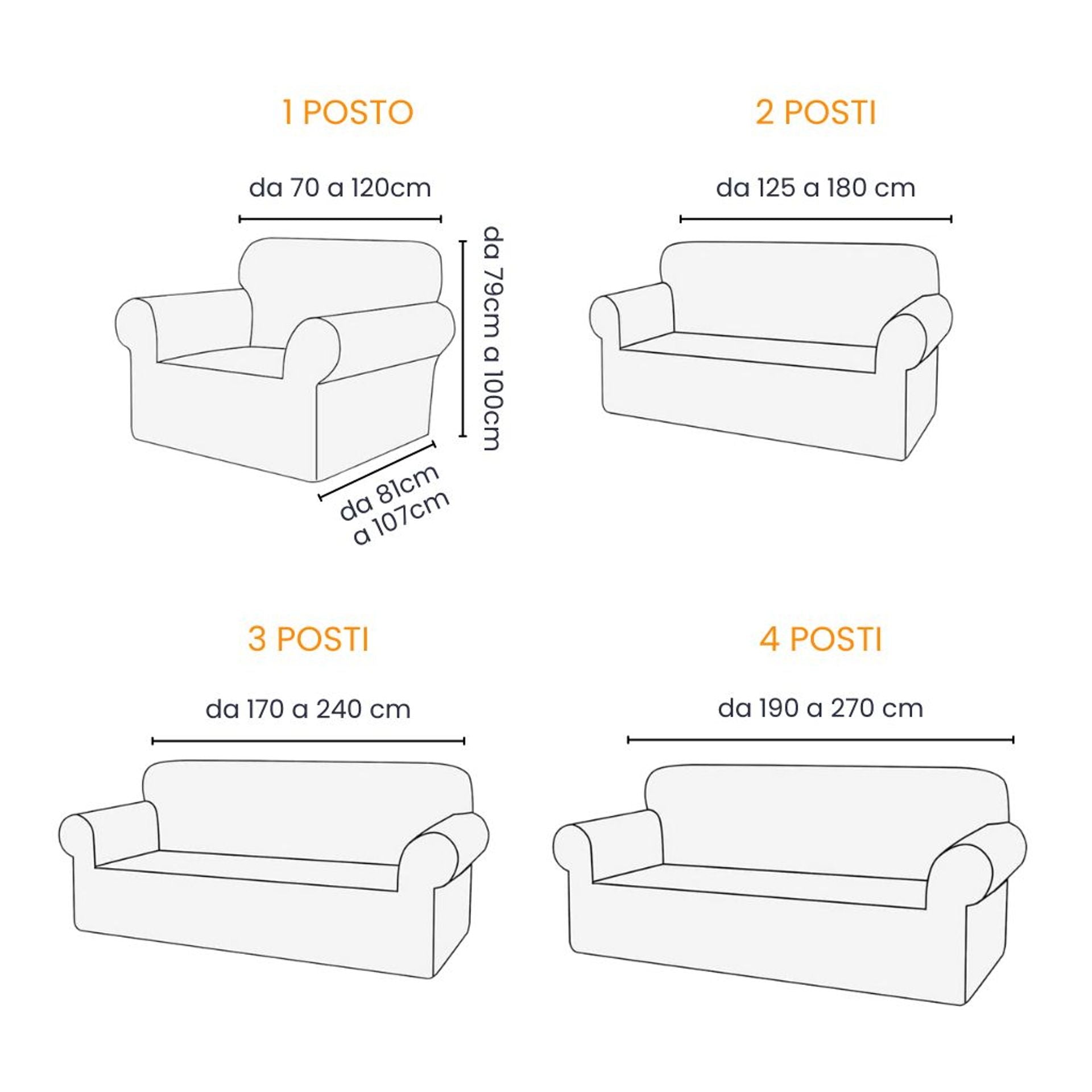Copridivano Elasticizzato Antimacchia con Braccioli - Tinta Unita