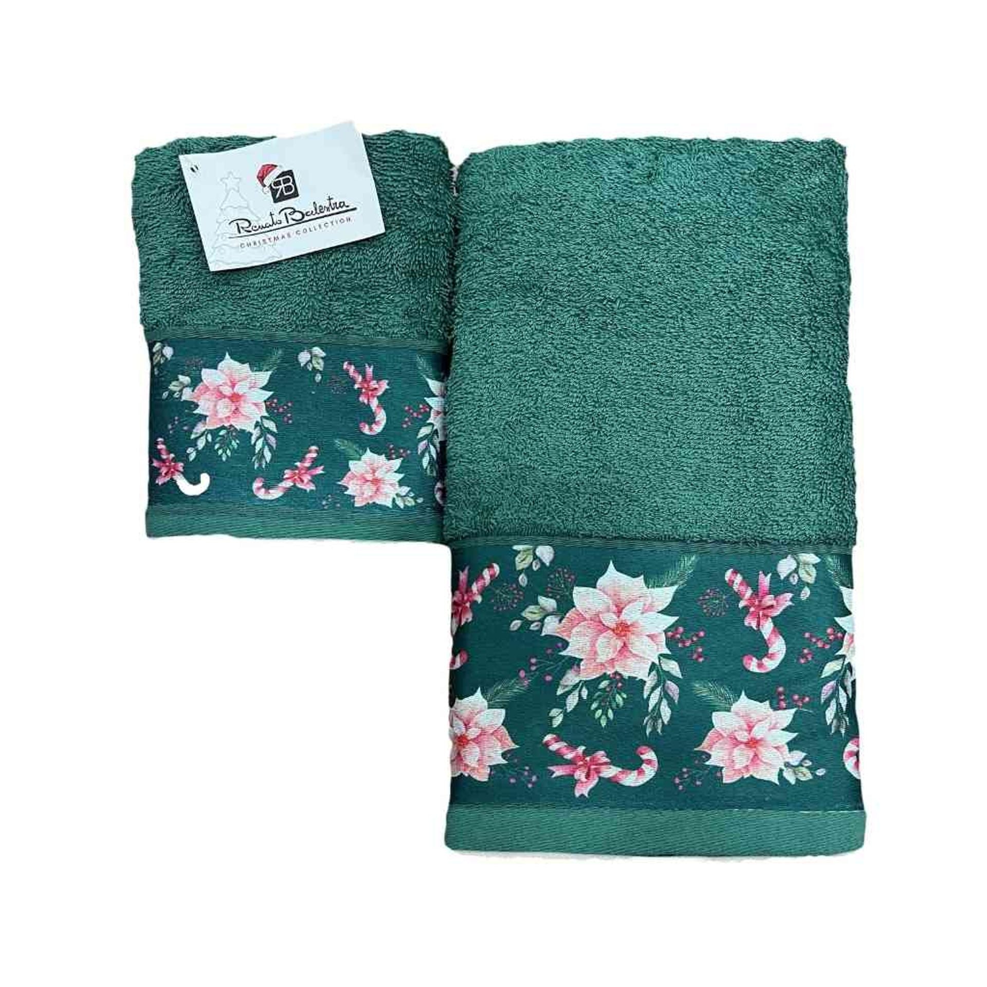 Set 2 asciugamani viso + ospite natalizio con fiore