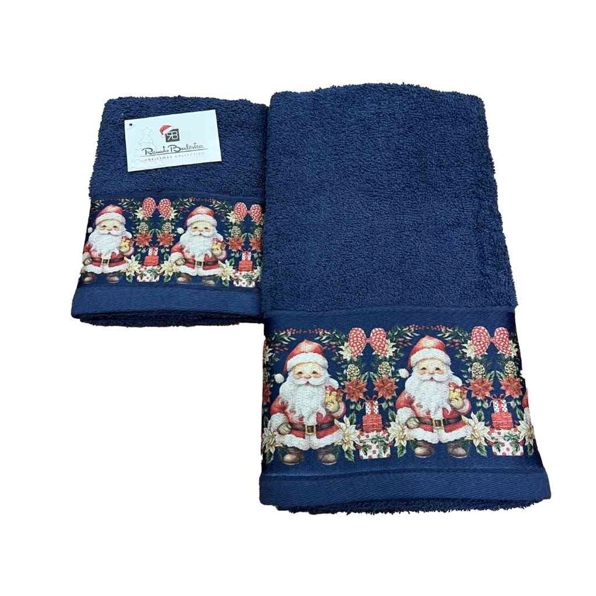 Set 2 asciugamani viso + ospite natalizio con Babbo Natale