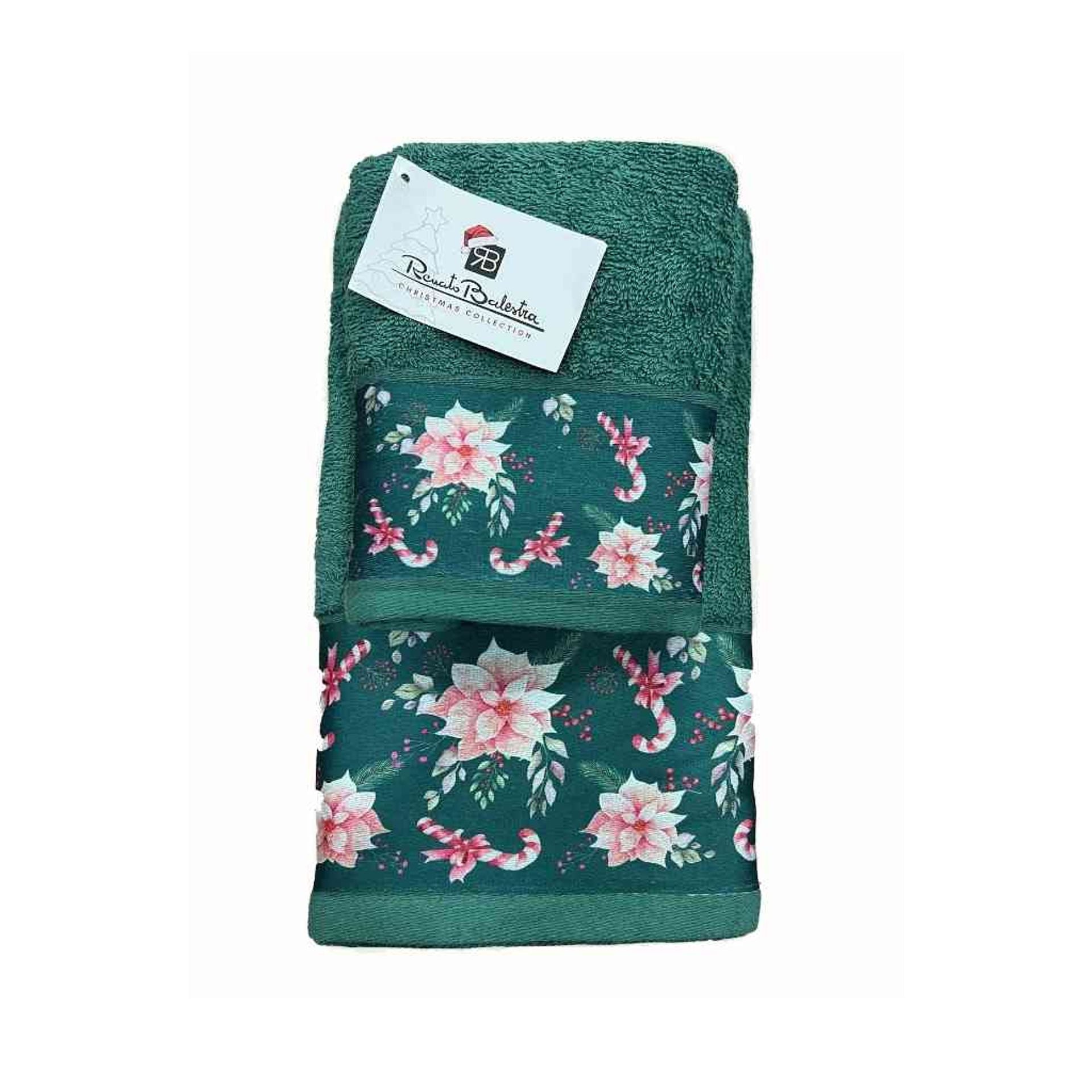 Set 2 asciugamani viso + ospite natalizio con fiore