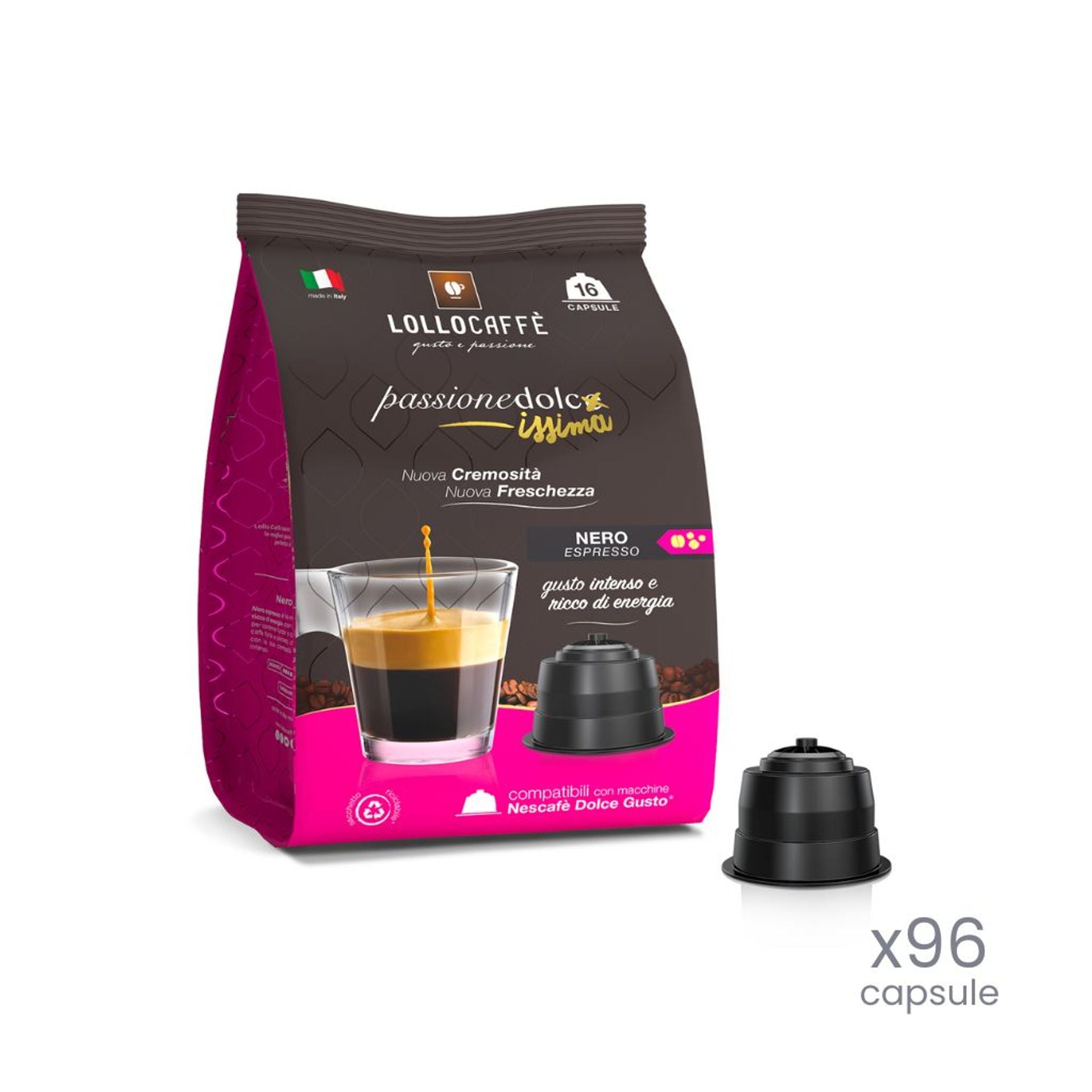 96 capsule Passione Dolce Nero compatibili Dolce Gusto
