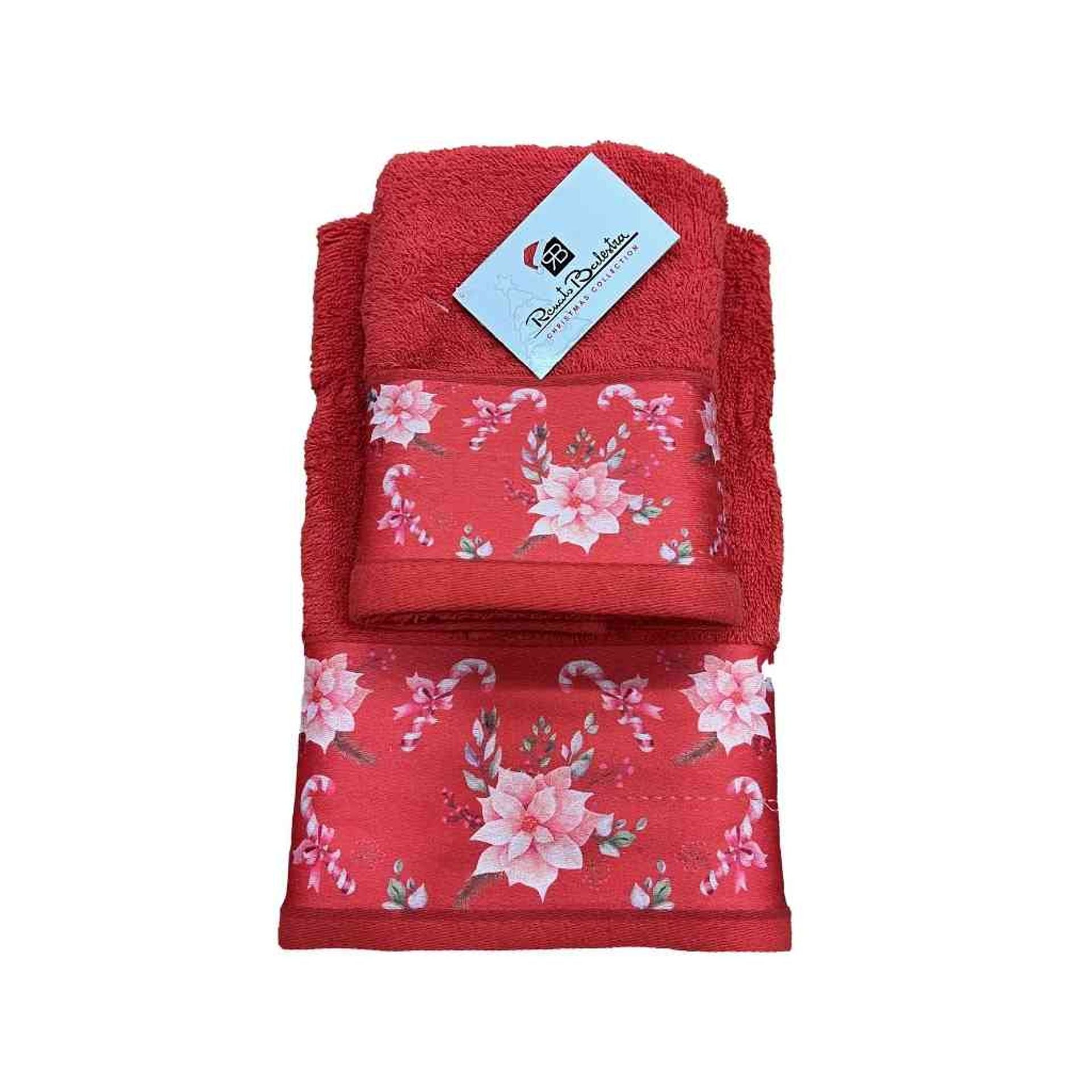 Set 2 asciugamani viso + ospite natalizio con fiore