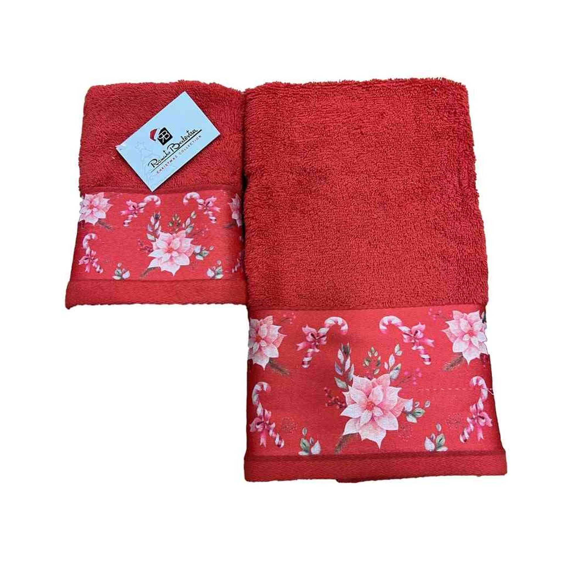 Set 2 asciugamani viso + ospite natalizio con fiore