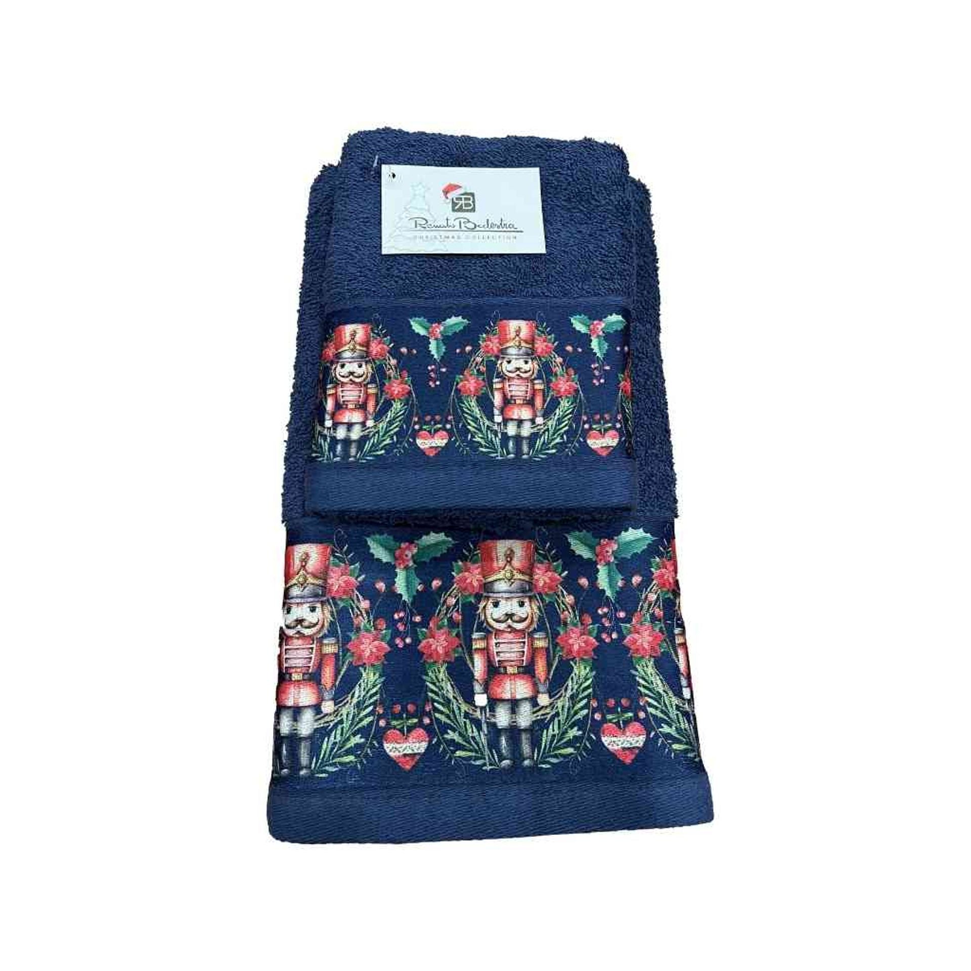 Set 2 asciugamani viso + ospite natalizio con schiaccianoci