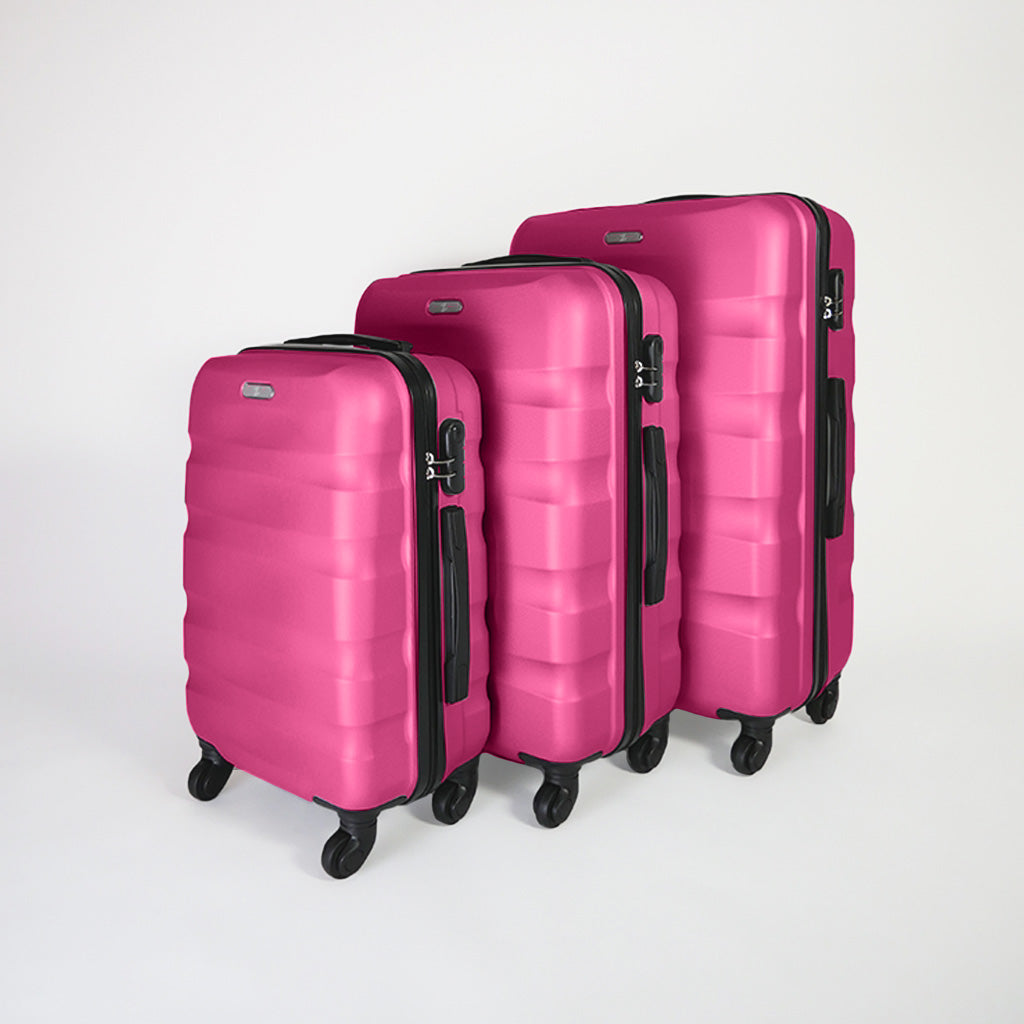 Set di 3 valigie fucsia set trolley rigido 4 ruote