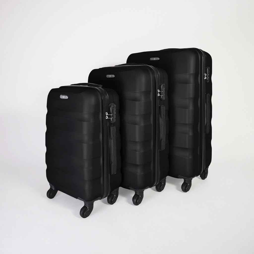 Set di 3 valigie nere set trolley rigido 4 ruote