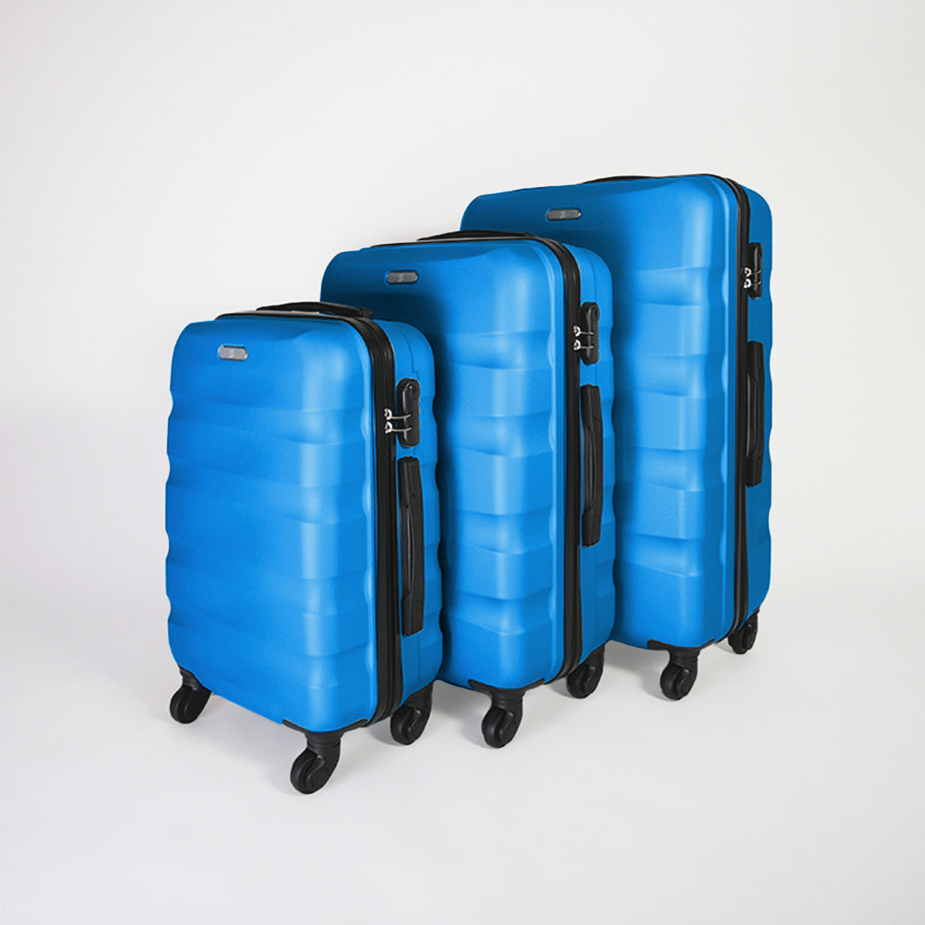 Set di 3 valigie blu set trolley rigido 4 ruote
