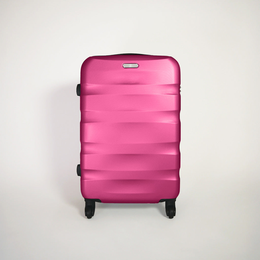 Fronte valigia fucsia rigida del set trolley 4 ruote