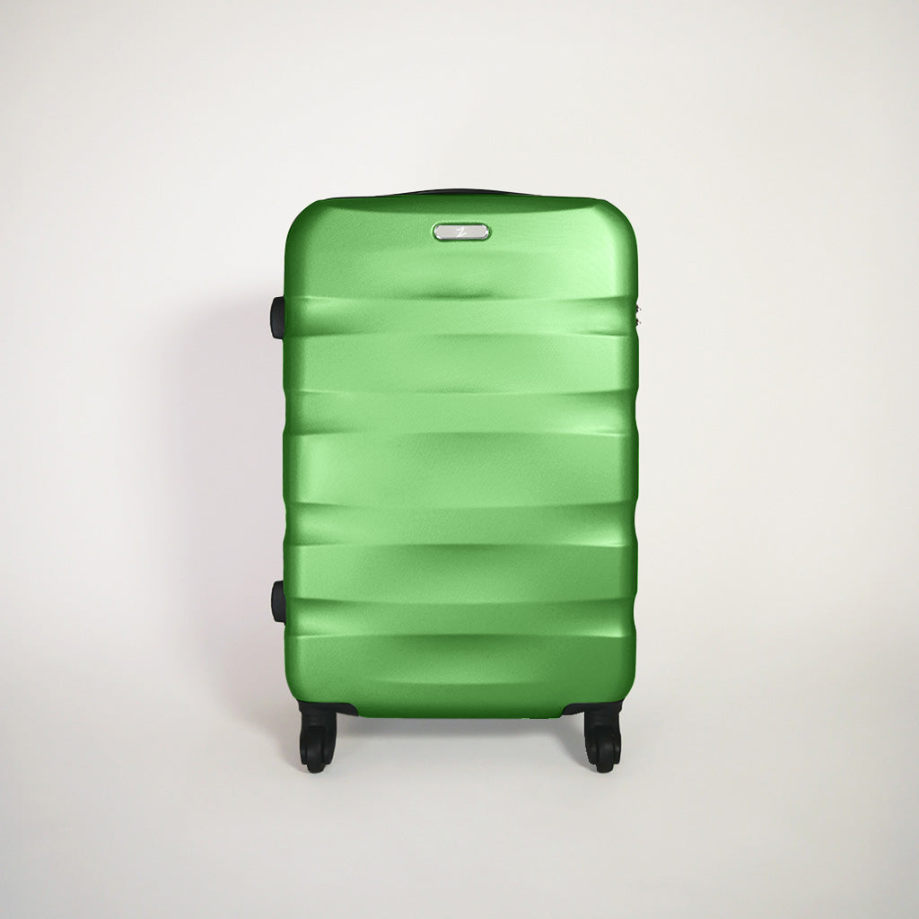 Fronte valigia verde rigida del set trolley 4 ruote