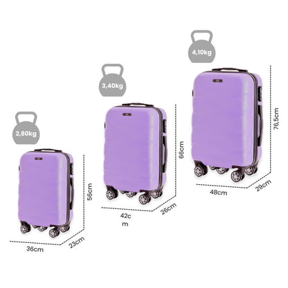Set 3 valigie trolley rigido bagaglio a mano 56cm media 66cm grande 76,5cm con 4 ruote
