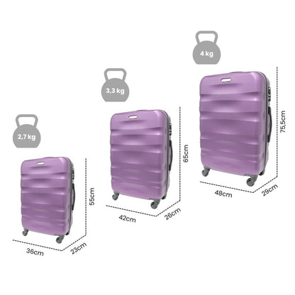 Set 3 valigie trolley rigido bagaglio a mano 55cm media 65cm grande 75,5cm con 4 ruote
