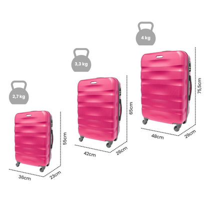 Set 3 valigie trolley rigido bagaglio a mano 55cm media 65cm grande 75,5cm con 4 ruote